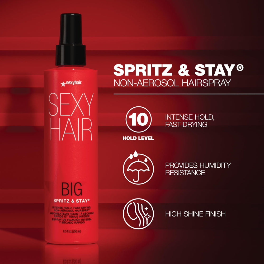 SexyHair Spritz & Stay se seca rápido, facilitando peinados rápidos sin perder fijación