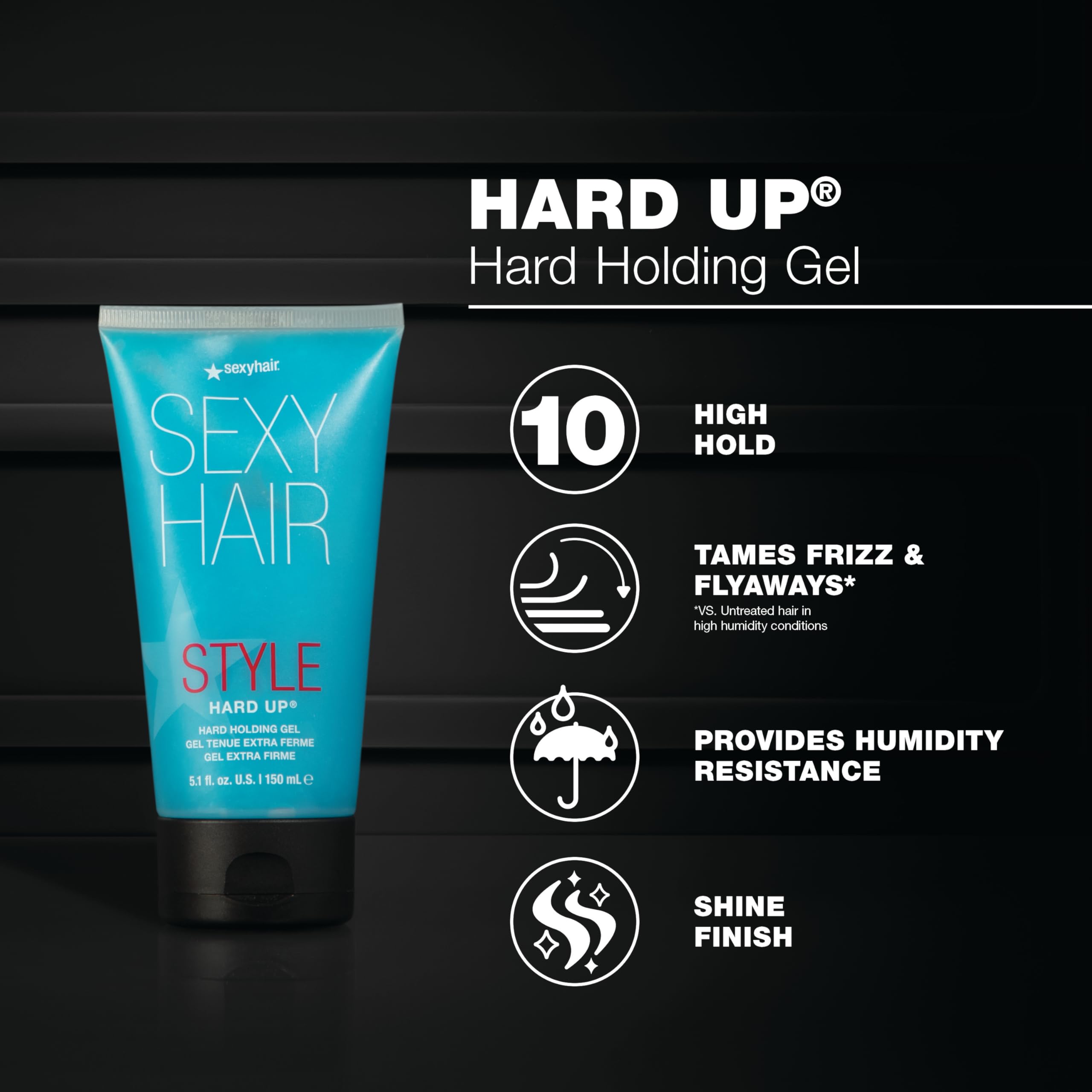 SexyHair Style Hard Up clear-drying gel dries invisibly for a clean finish.