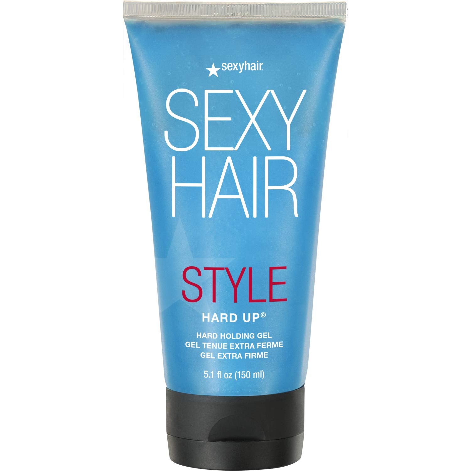 SexyHair Style Hard Up gel bottle pour showing strong, long-lasting hold.