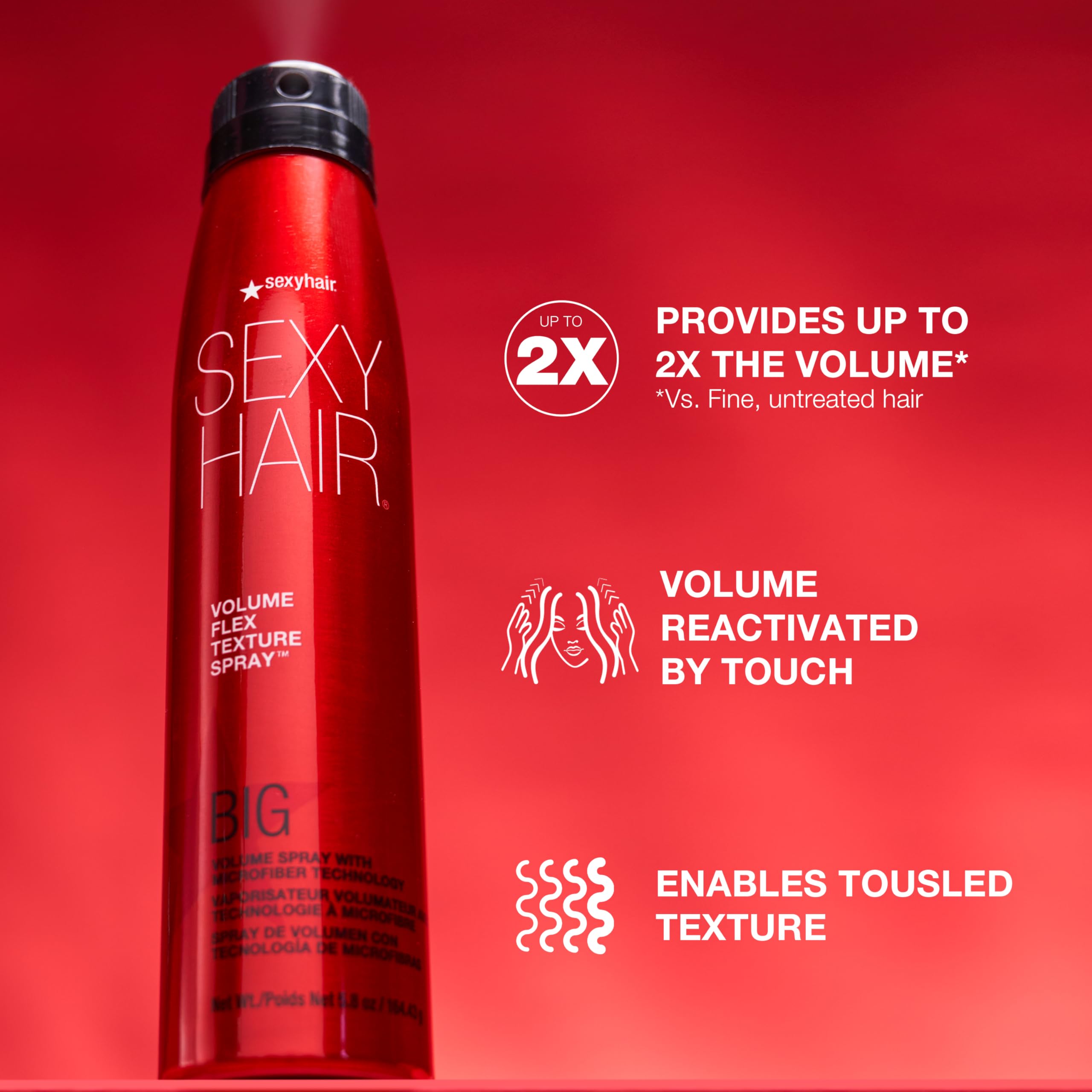 SexyHair, textura desordenada que resalta volumen flexible para un peinado natural.