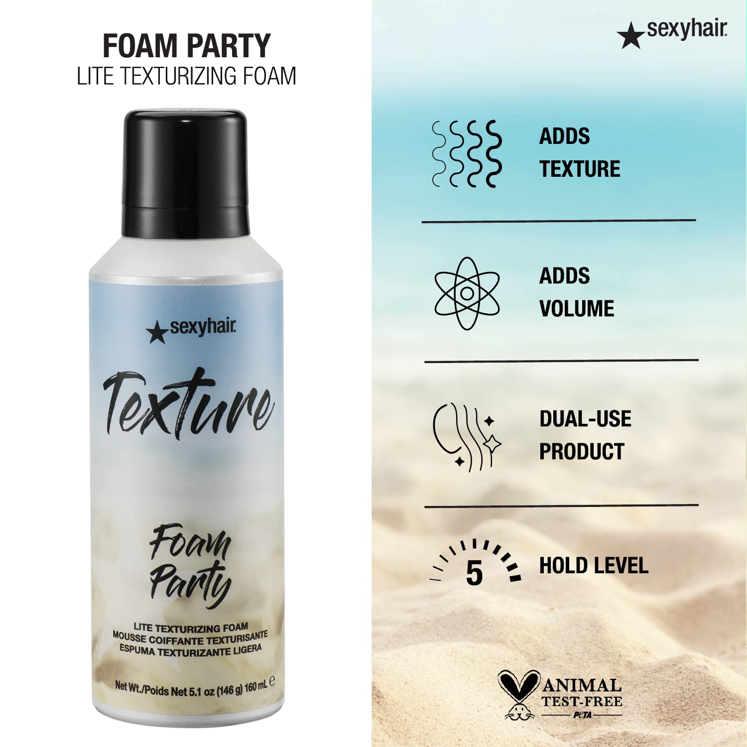 Brillo sedoso con SexyHair Texture Foam Party Lite para acabado natural.