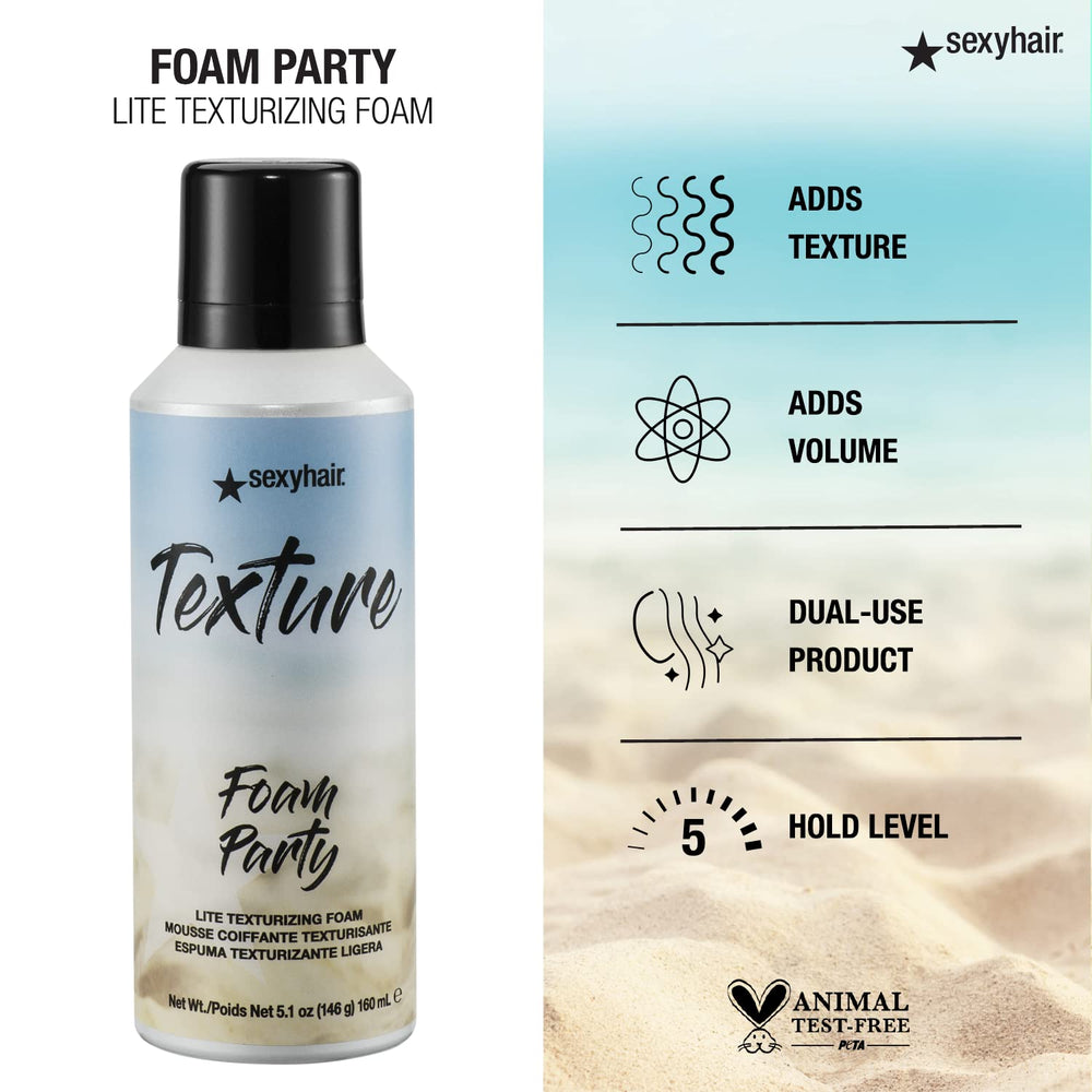 Brillo sedoso con SexyHair Texture Foam Party Lite para acabado natural.