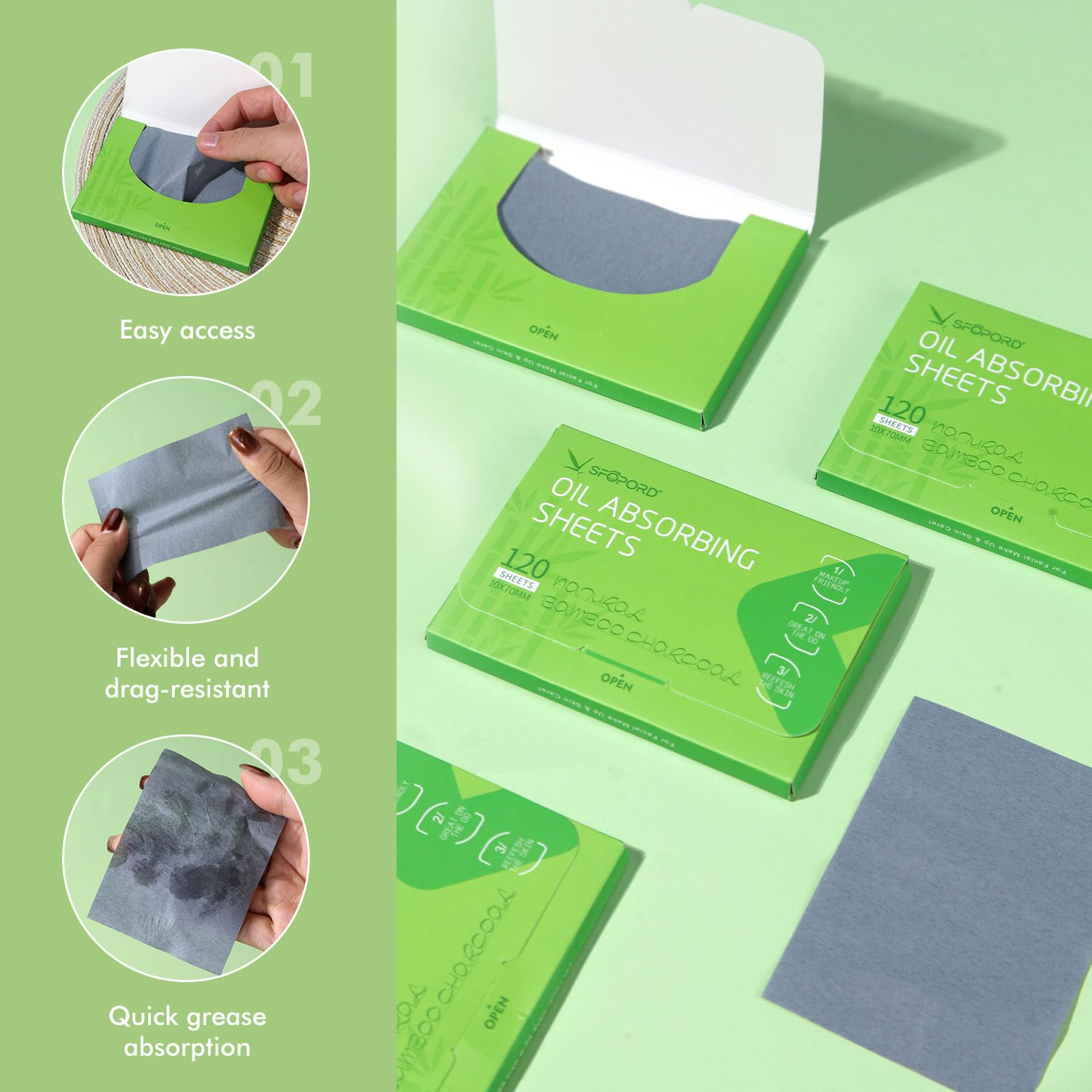 SFOPORD blotting papers – makeup-friendly blotting without smudging your look.