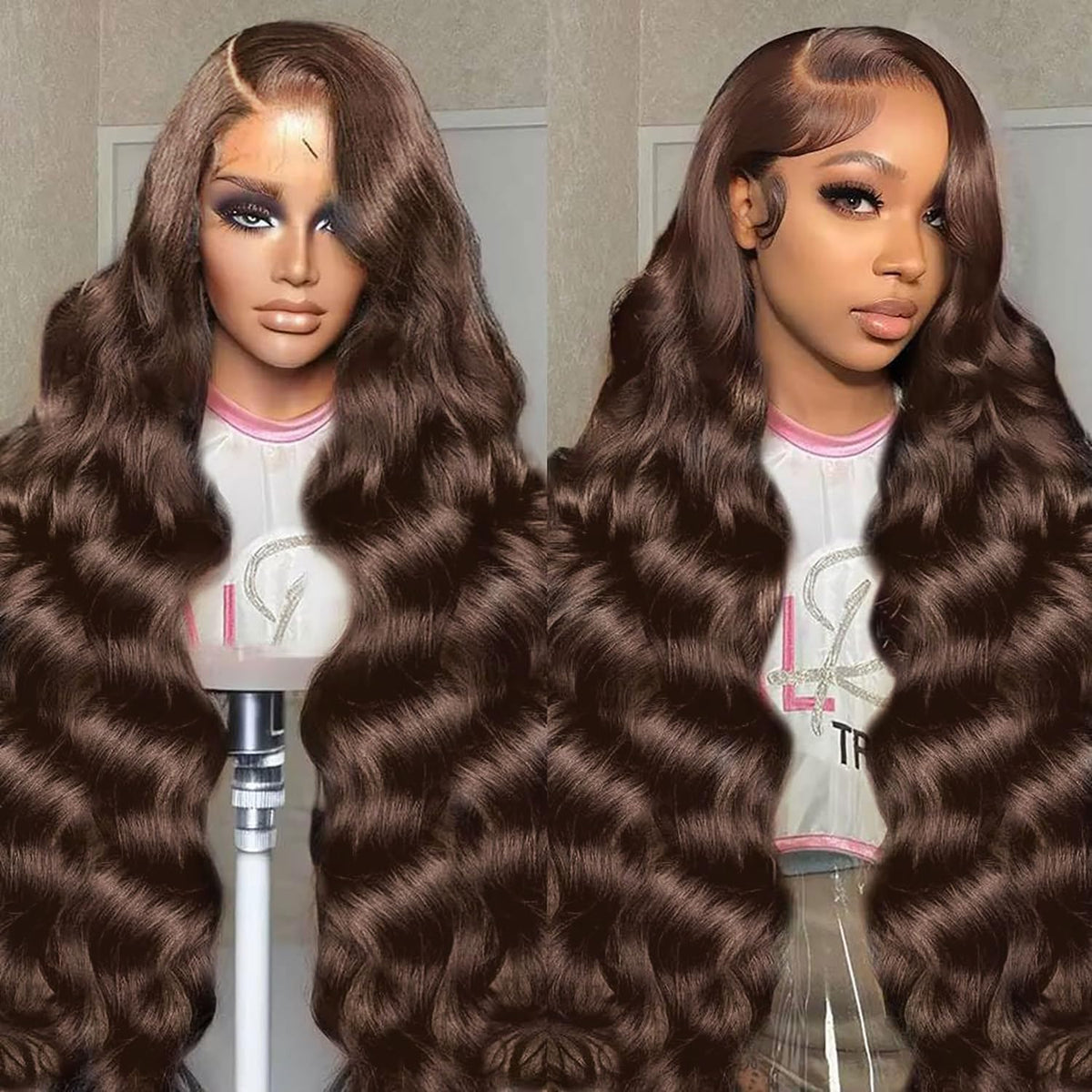 SFTNMEH 30 inch chocolate brown lace front wig with natural part for everyday wear