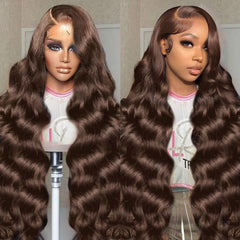 SFTNMEH 30 inch chocolate brown lace front wig with natural part for everyday wear