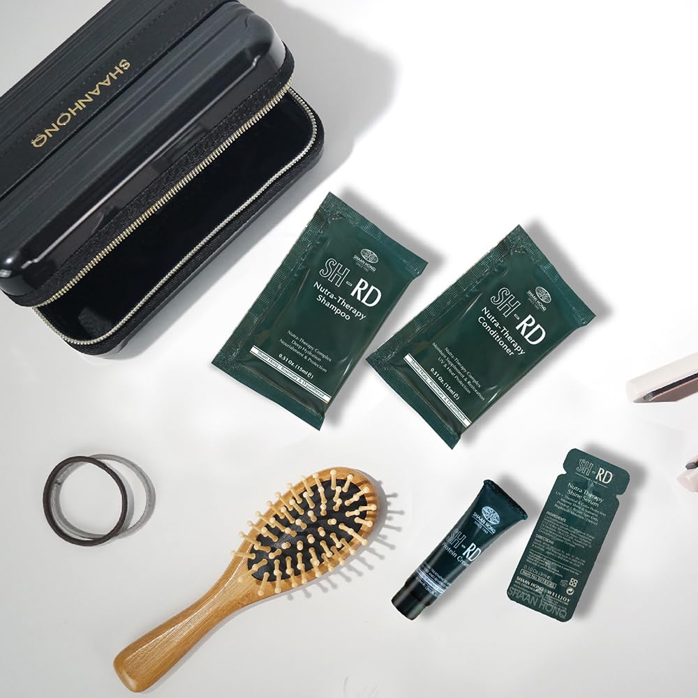 SH-RD Kit Esencial para Cabello en caja portátil, perfecto para viaje y prueba.