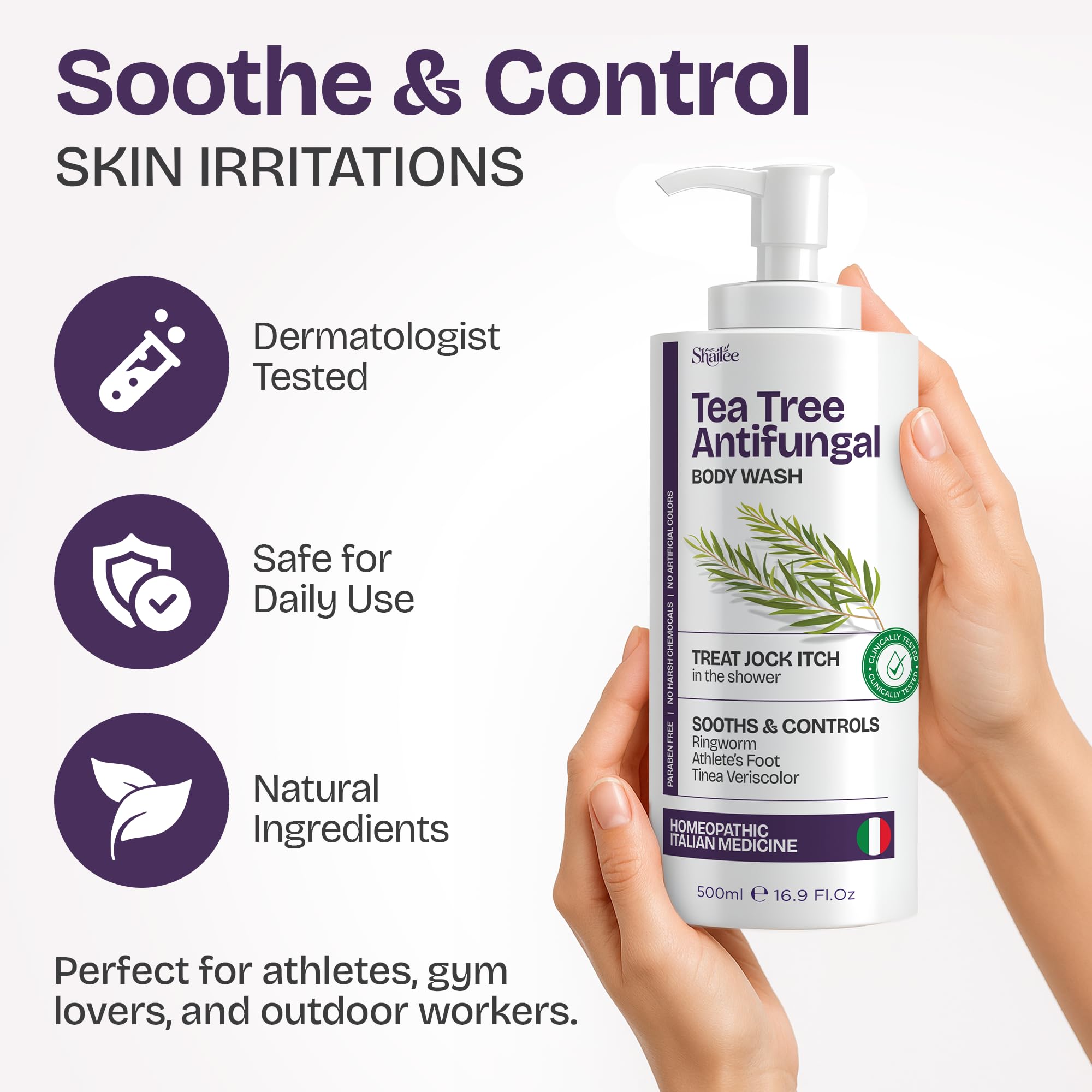 Shailee Tea Tree Body Wash daily-use setup suggests regular hygiene and comfort.