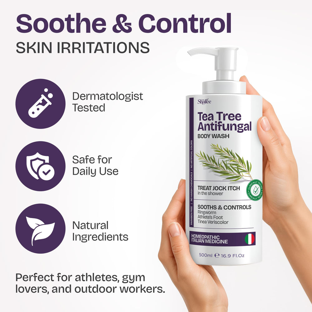 Shailee Tea Tree Body Wash daily-use setup suggests regular hygiene and comfort.