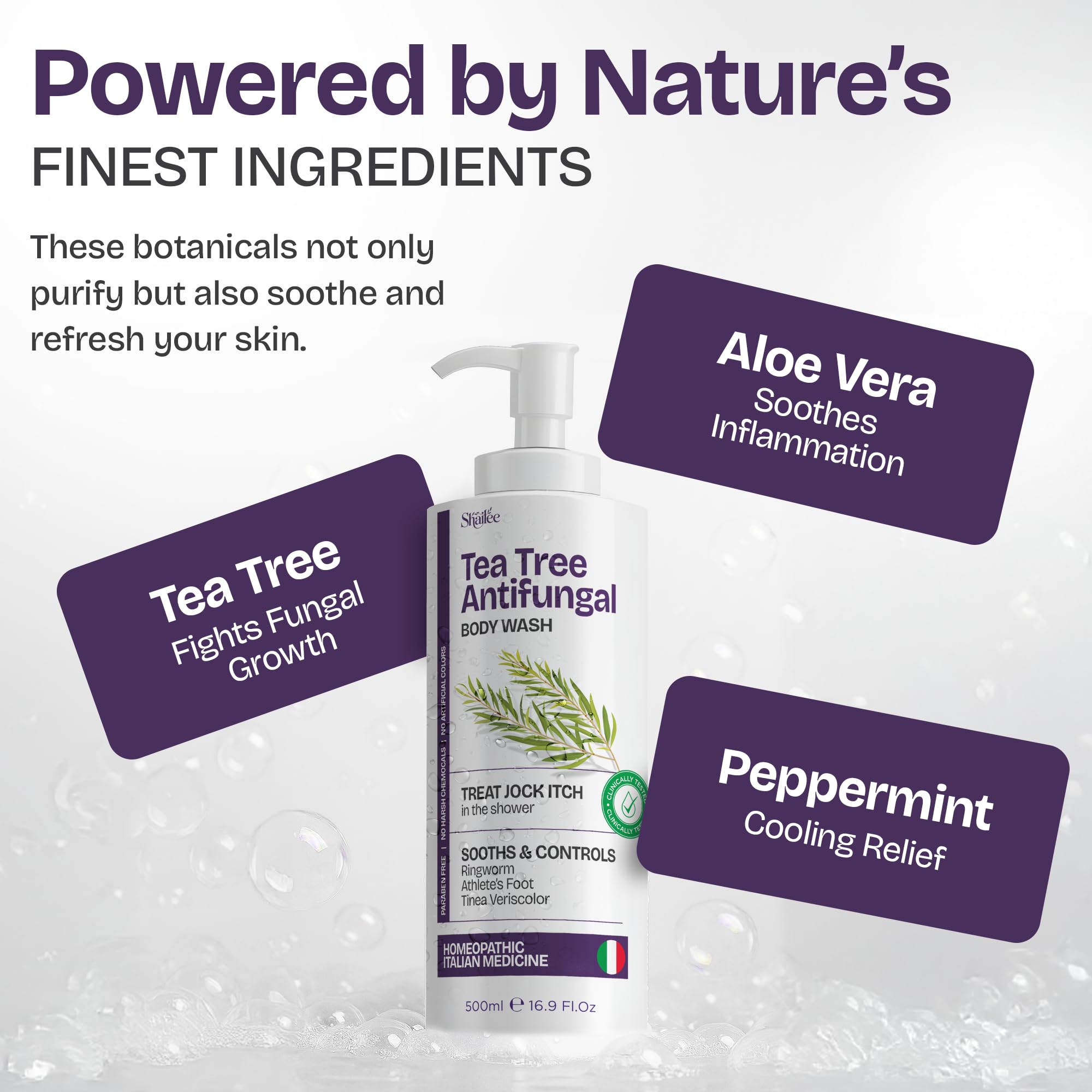Shailee Tea Tree Body Wash jock itch area demonstrates gentle antifungal-inspired care.