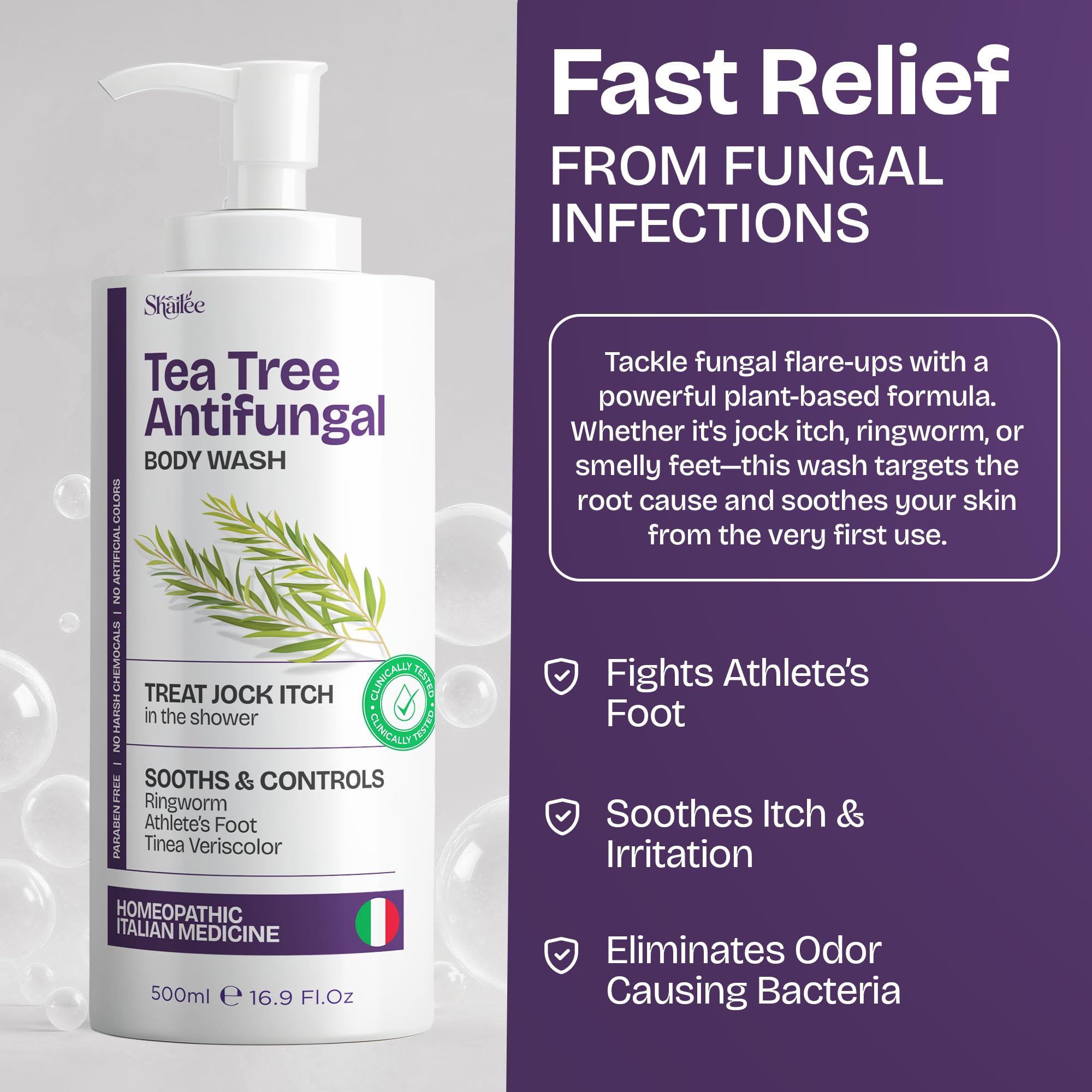 Shailee Tea Tree Body Wash mint cooling scent provides a refreshing shower experience.