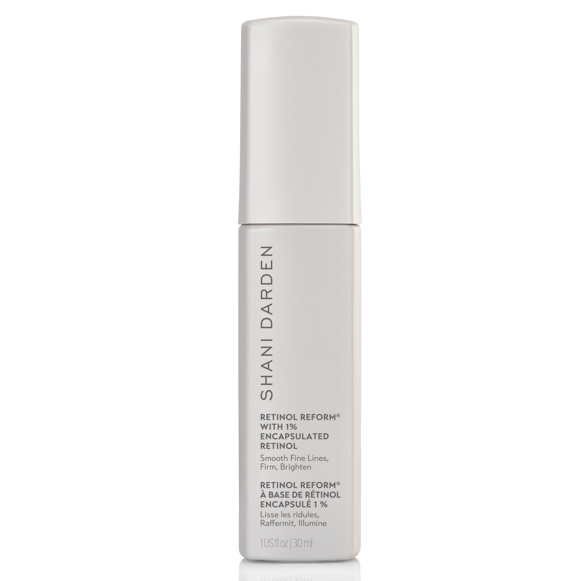 SHANI DARDEN Retinol Reform bottle front view, premium packaging for nightly skincare.
