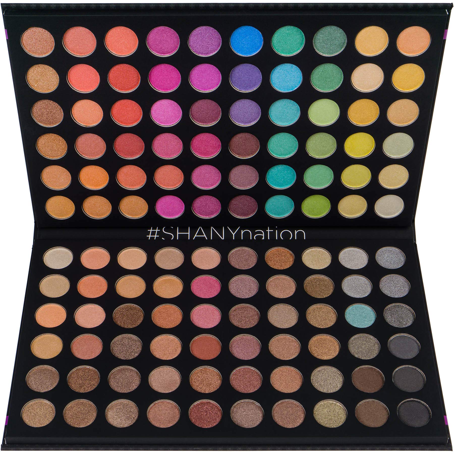 SHANY Ultimate Fusion paleta 120 sombras para neutros y neón, alta pigmentación.