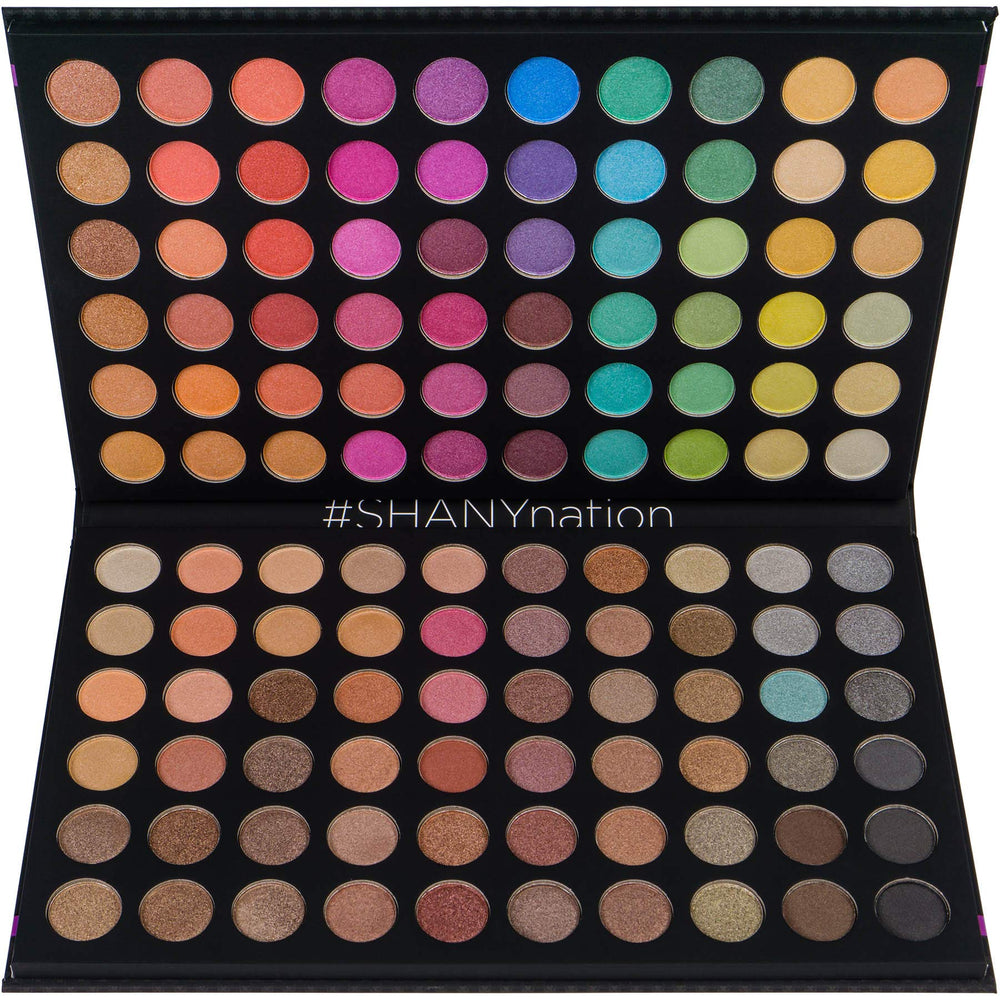SHANY Ultimate Fusion paleta 120 sombras para neutros y neón, alta pigmentación.