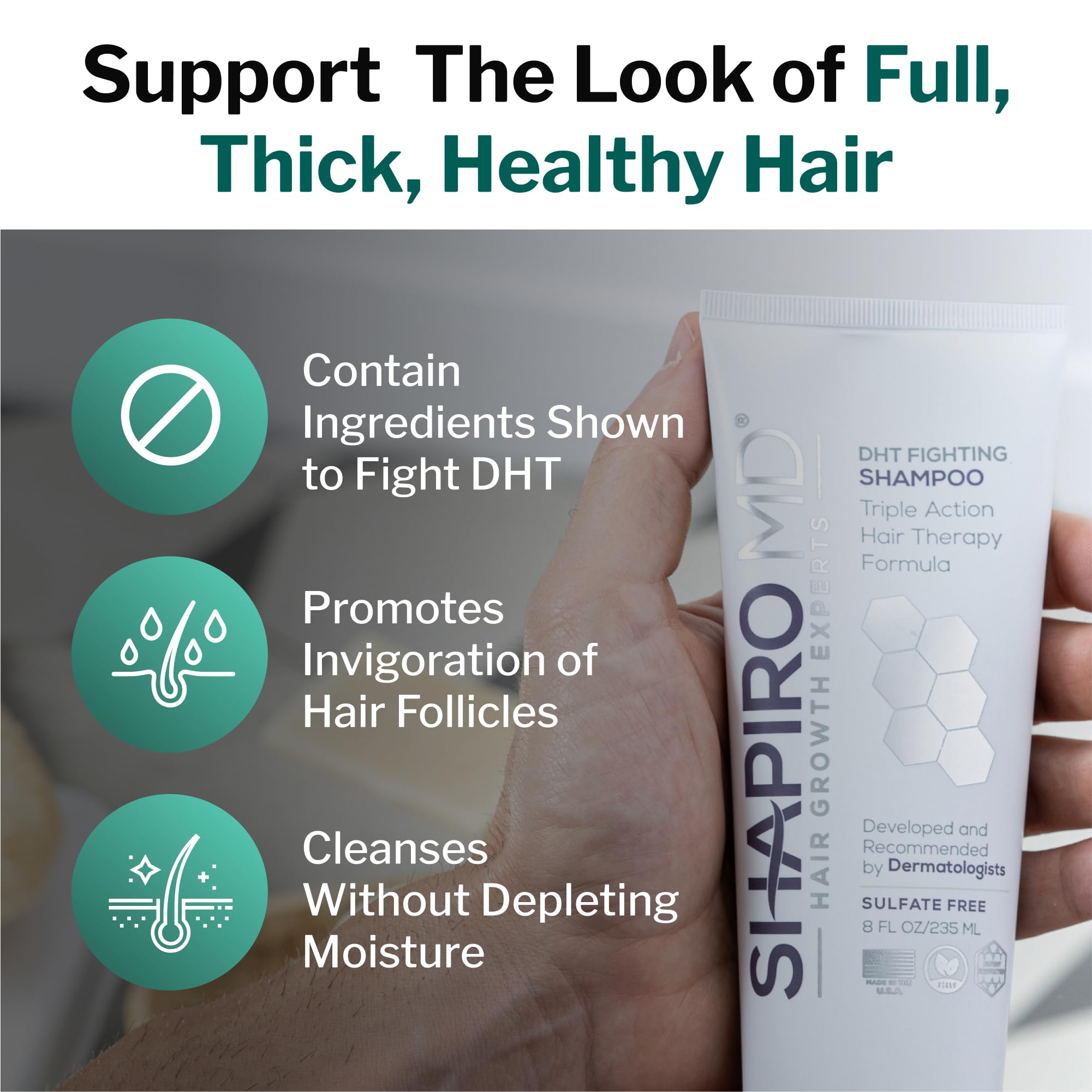Shapiro MD Hair Growth Experts packaging emphasizes cruelty-free, vegan safety