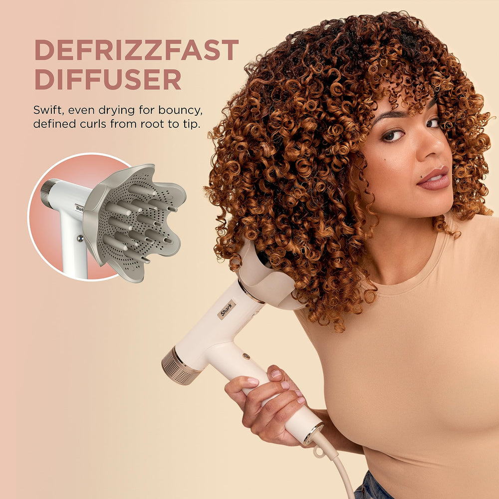 Shark DefrizzFast diffuser enhances curls with fast, even drying.