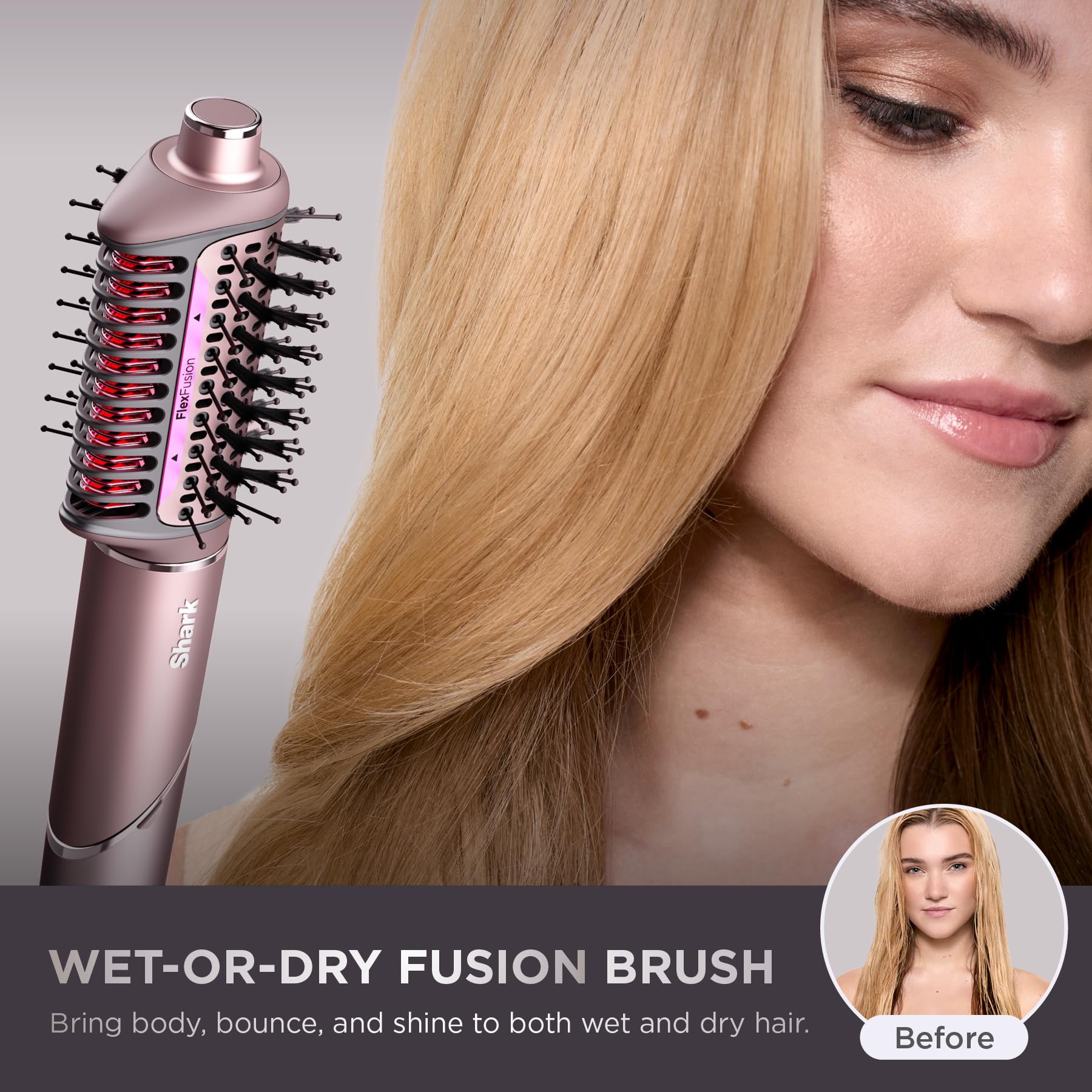 Shark FlexFusion wet/dry fusion design enables even results on damp or dry hair