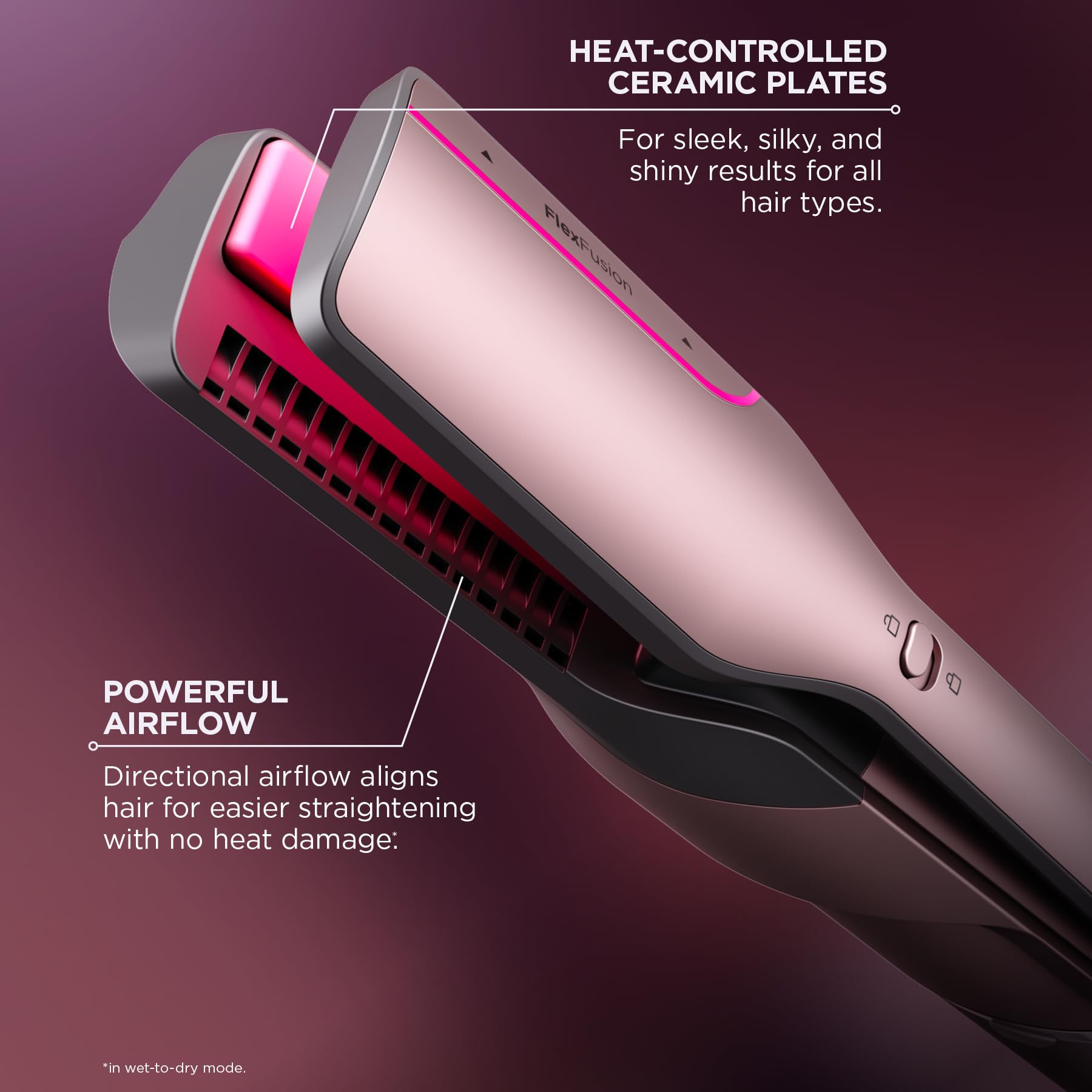 Shark FlexFusion wet-to-hot-tool finish for smooth straight results with controlled heat