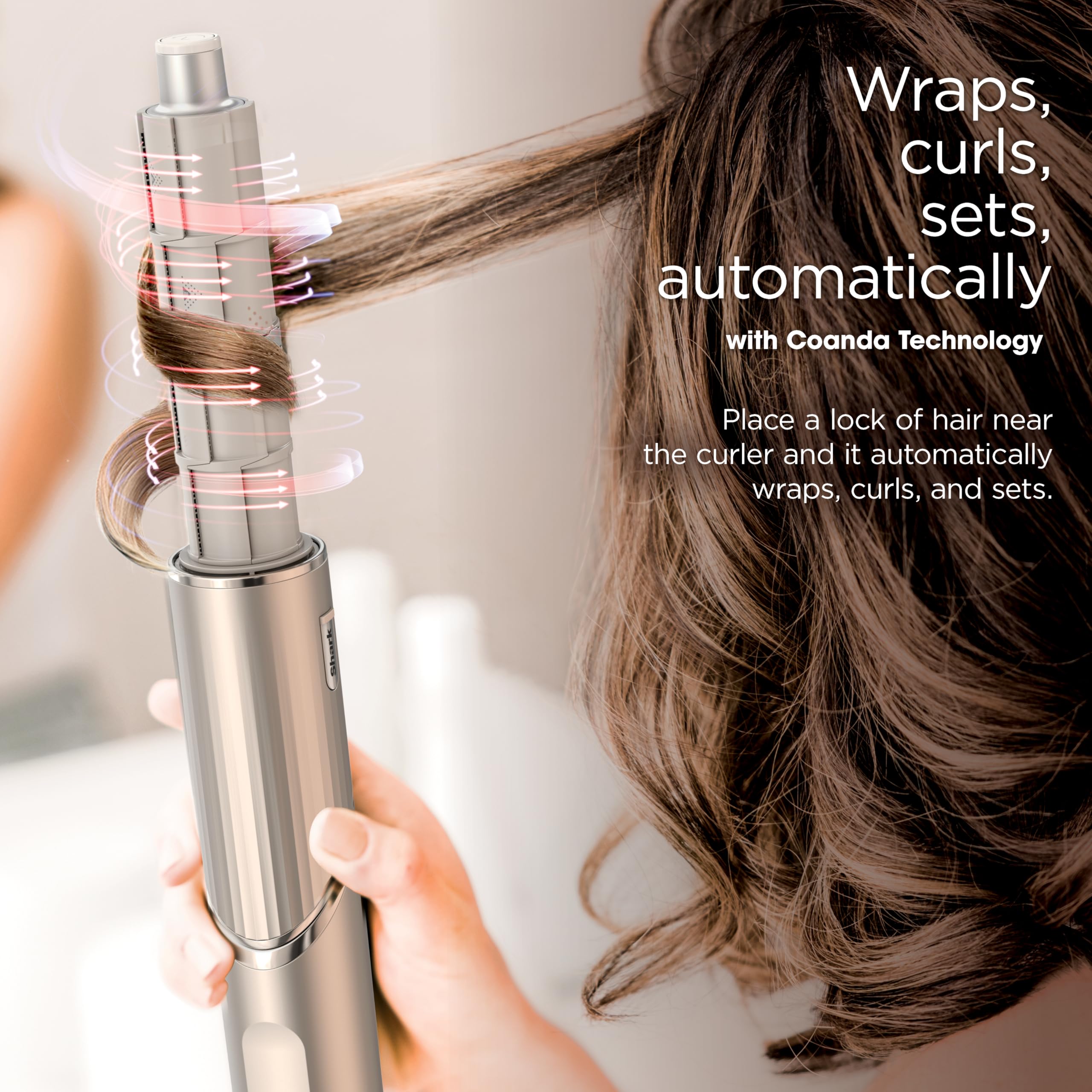 Shark FlexStyle left auto-wrap curler demonstrates curling versatility.