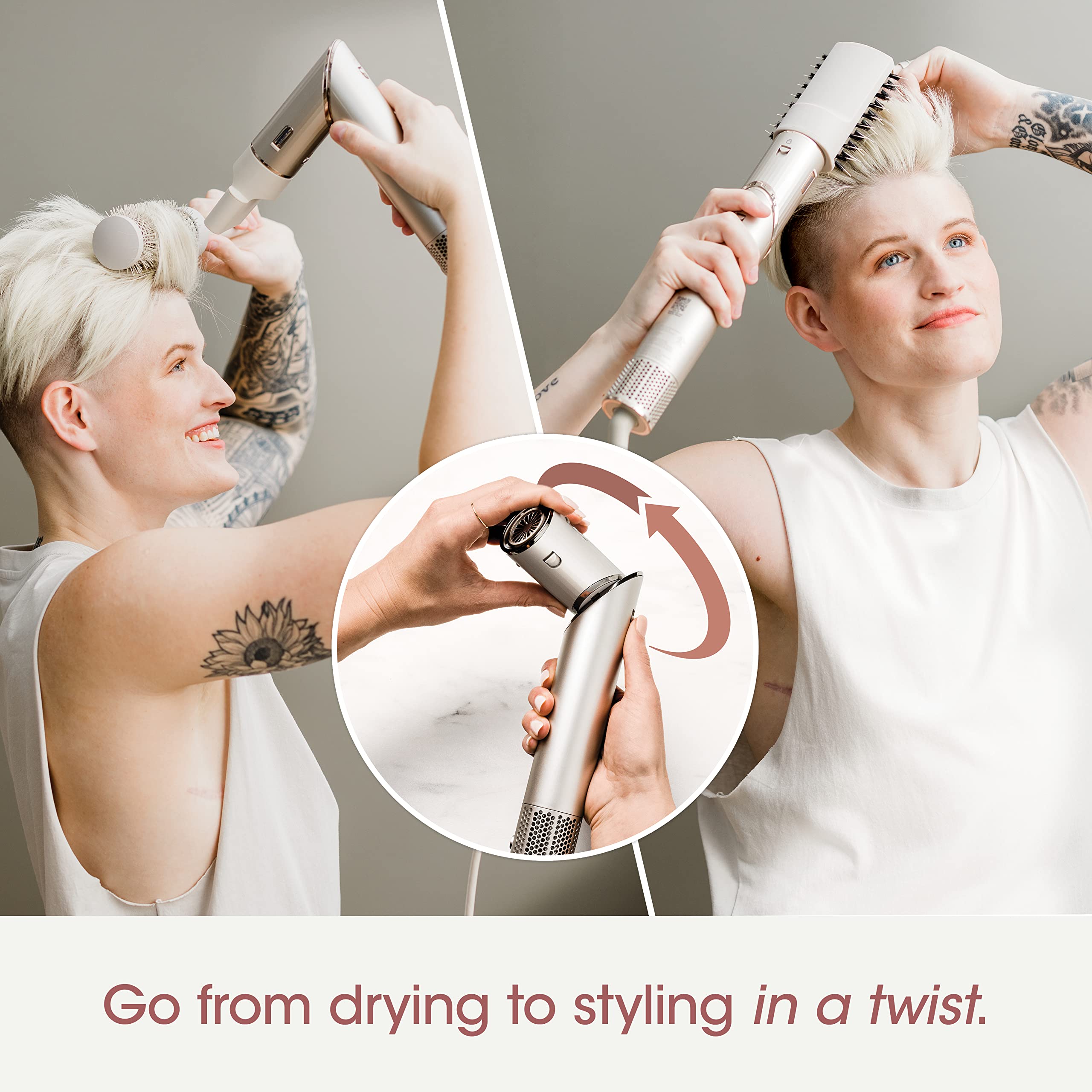 Shark FlexStyle right auto-wrap curler in action for directional curls.