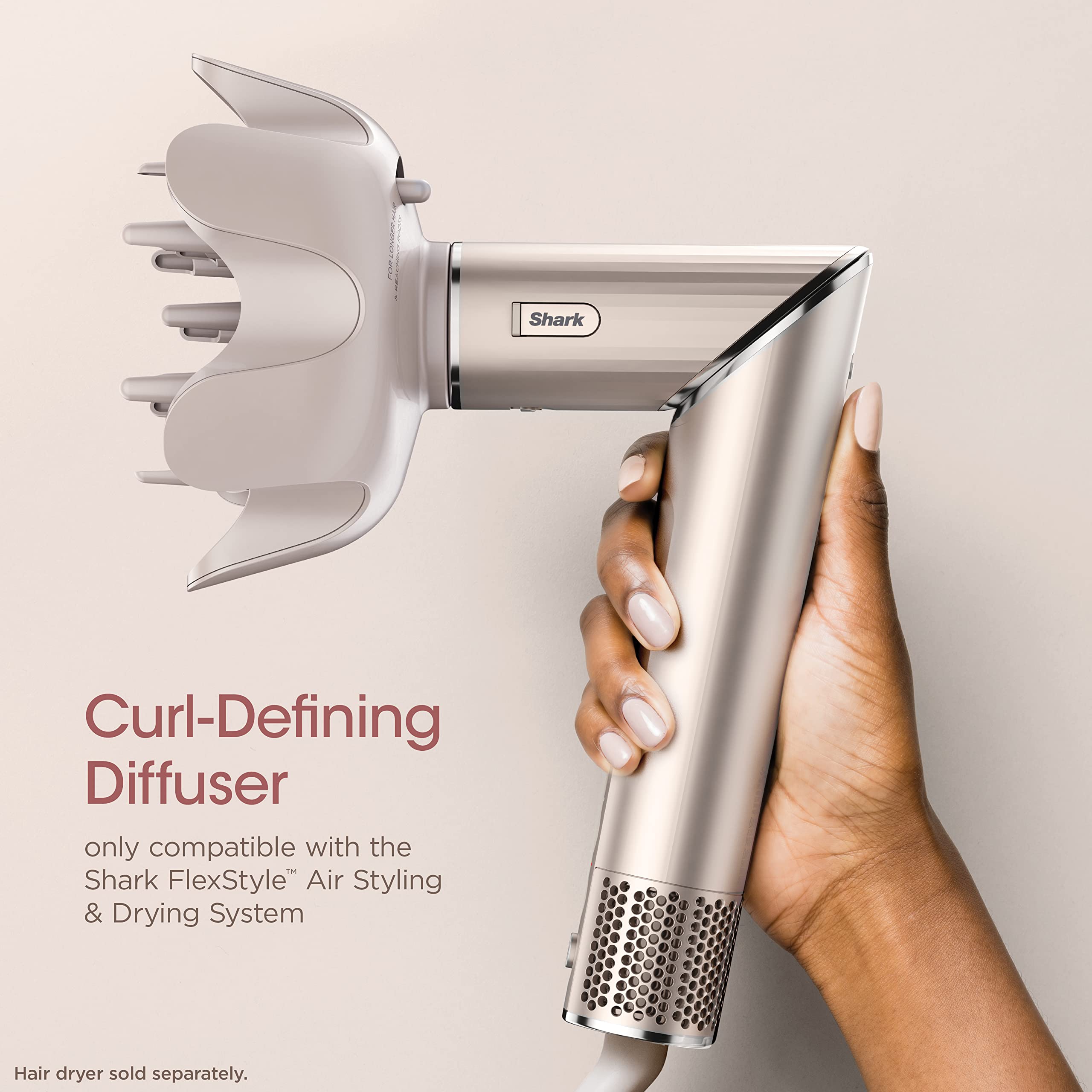 Shark FlexStyle Diffuser delivers even drying with a deep bowl for curl sections.