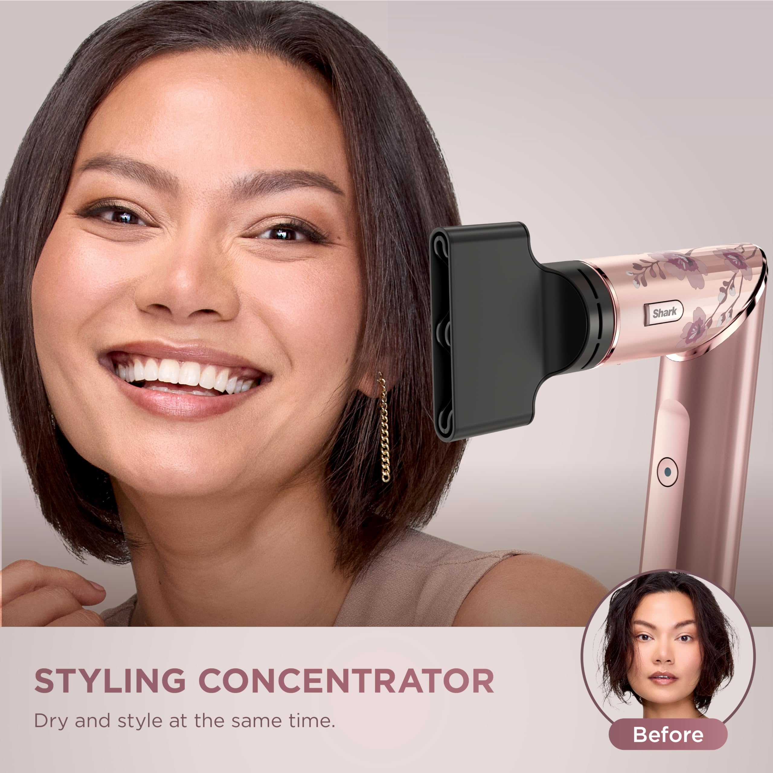 Shark FlexStyle HD432RS concentrator attachment focuses airflow for precise smoothing.