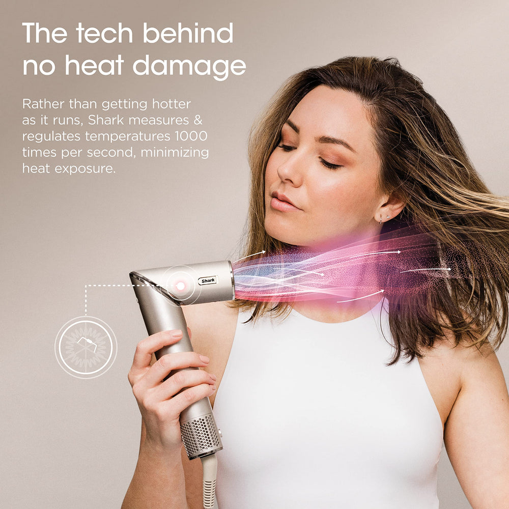 Shark FlexStyle oval brush smooths and adds bounce with airflow.