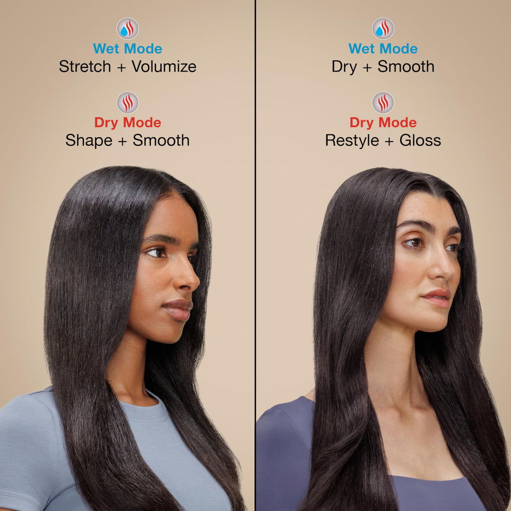Shark Glossi boar and nylon bristles grip hair for smoother results.