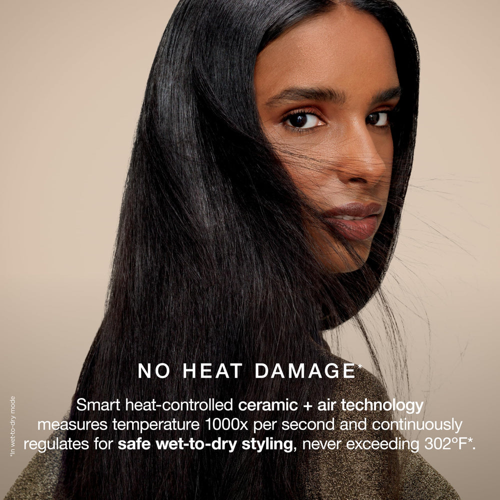 Shark Glossi’s high-speed airflow locks in shine and reduces frizz.