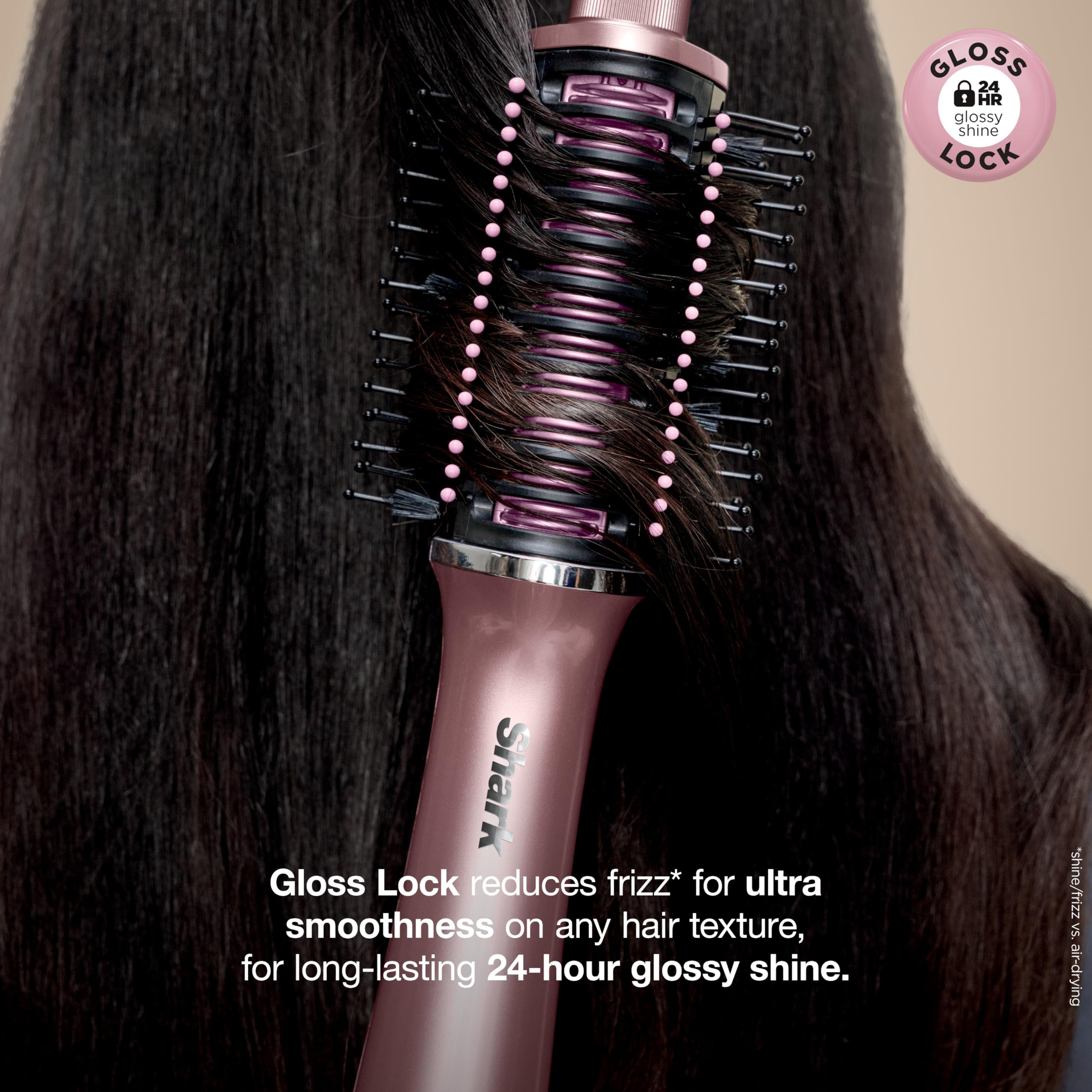 Shark Glossi teardrop brush reaches roots for fuller blowouts.