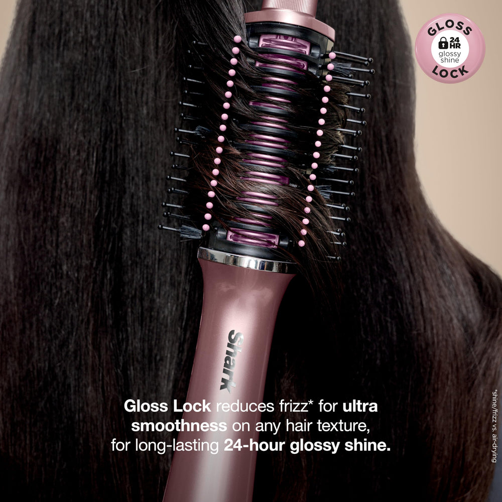 Shark Glossi teardrop brush reaches roots for fuller blowouts.