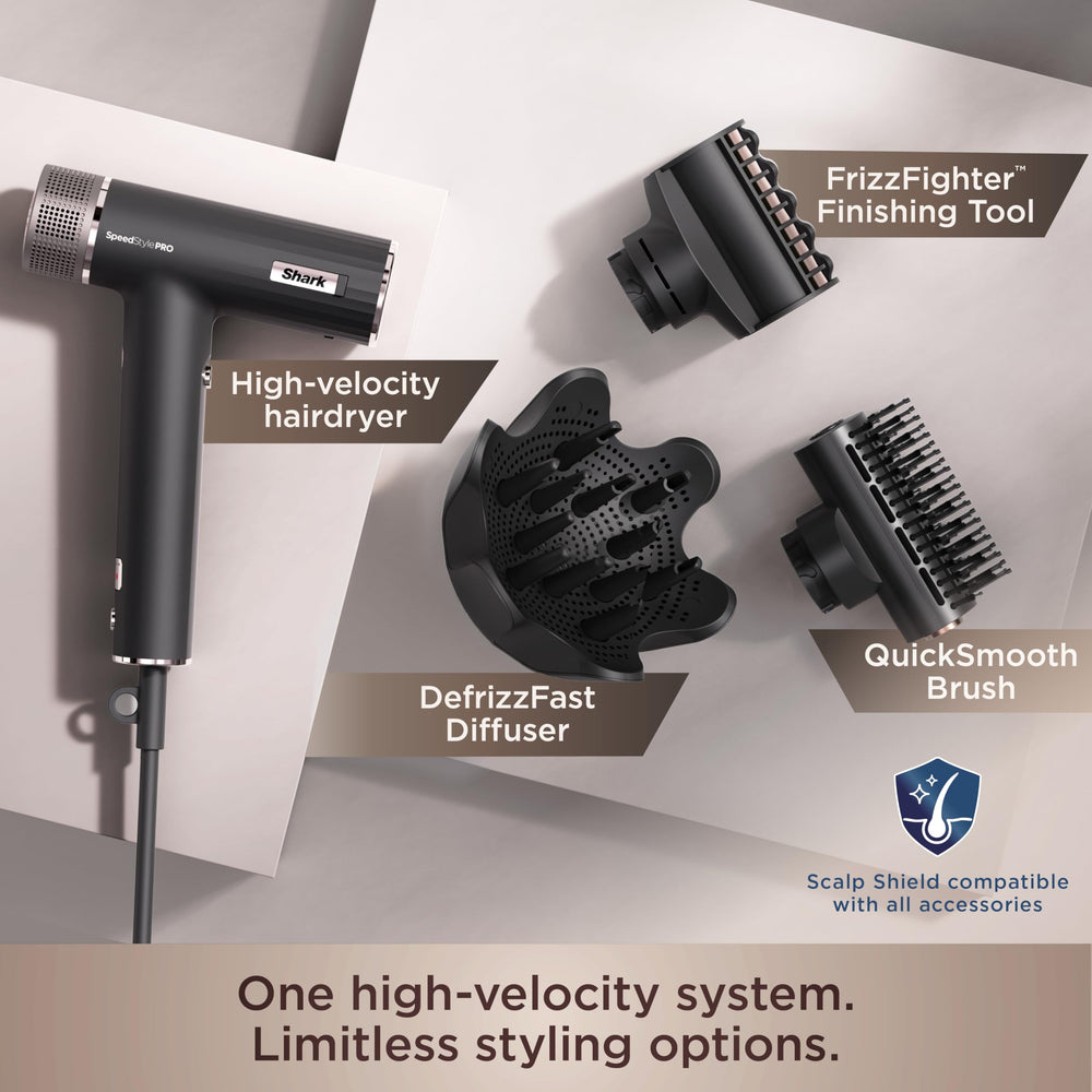 QuickSmooth brush on Shark SpeedStyle Pro for voluminous, smooth results.