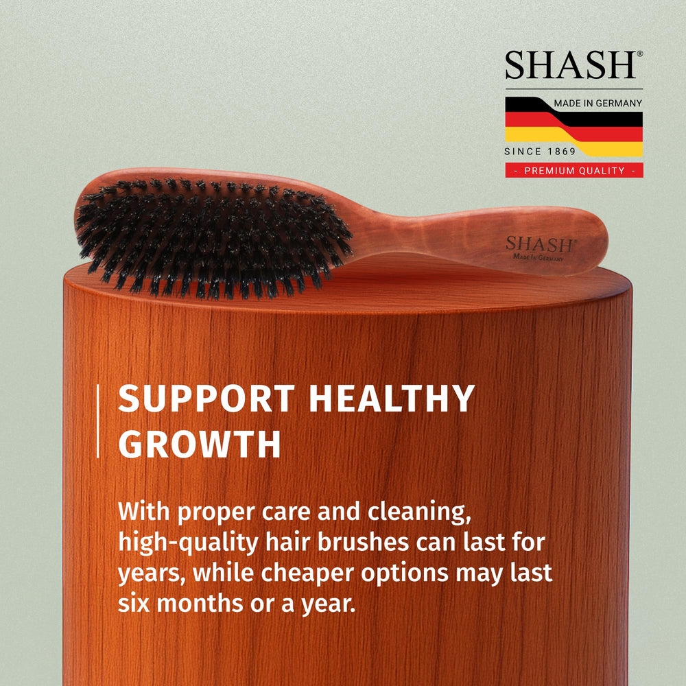 SHASH Classic First Cut boar bristle brush, hair sections view, ideal for controlled detangling