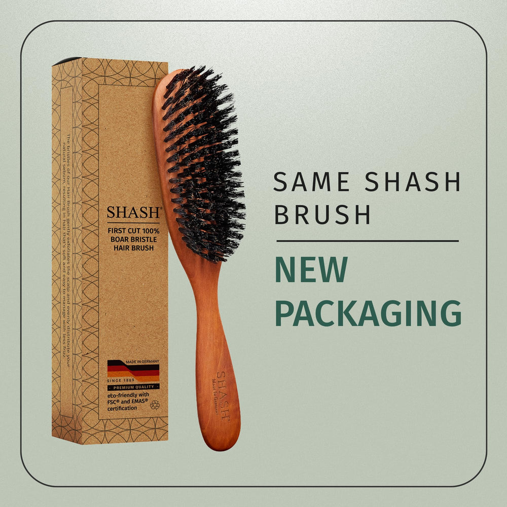 SHASH Classic First Cut boar bristle brush, side view, gentle detangling for fine to normal hair