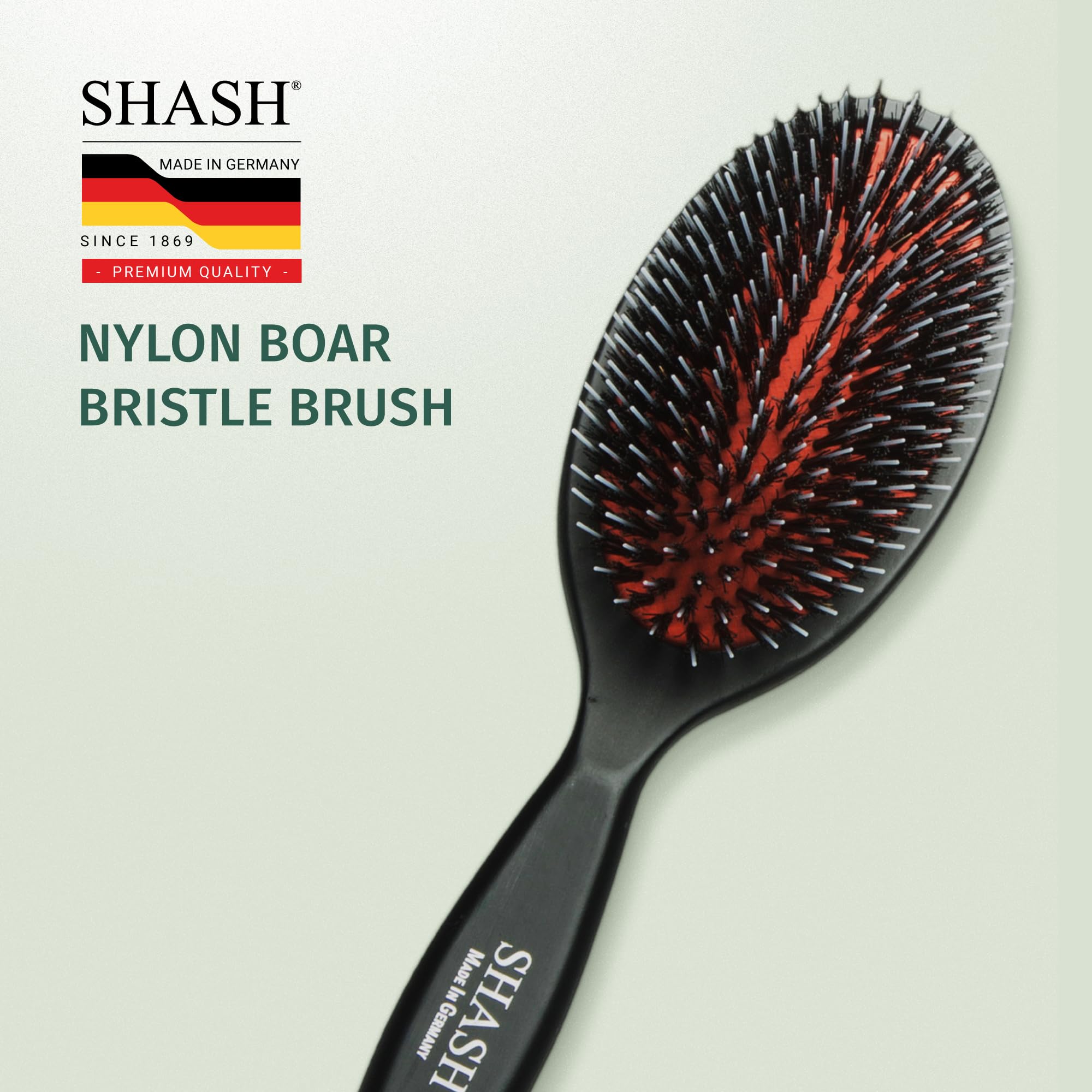 SHASH compact travel brush shown for on-the-go detangling.