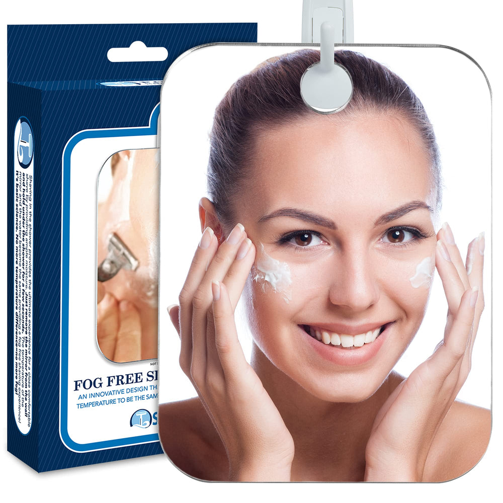 Shave Well Deluxe fogless mirror used handheld for flexible grooming.