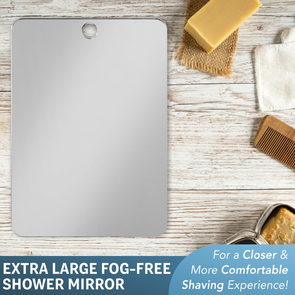 Eleven-point-six-two-five inch fogless mirror offers broad viewing.