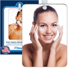 The Shave Well XL fogless mirror wall-mounted for clear shaving in a steamy shower.