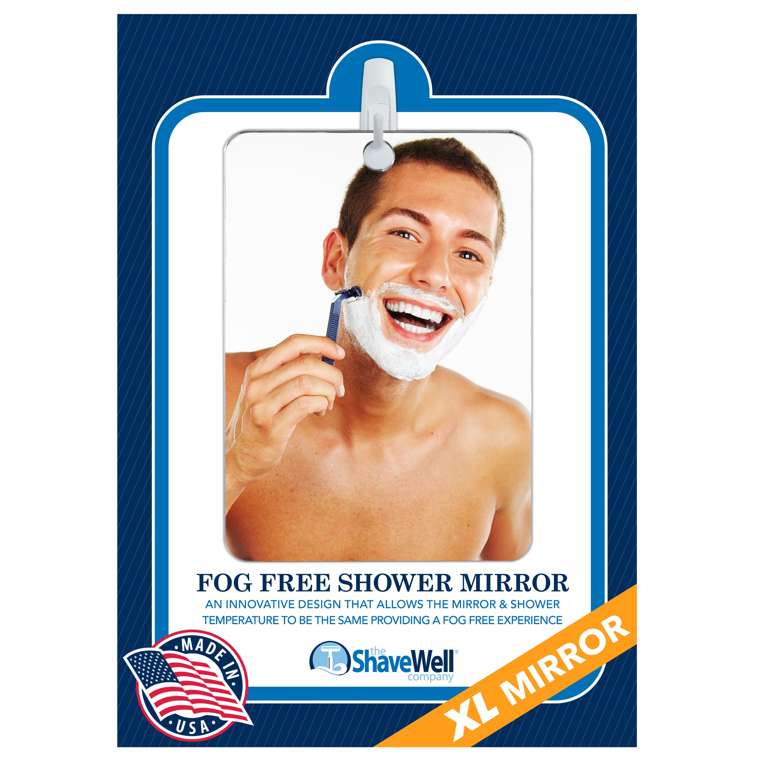 Shave Well XL mirror shown in handheld mode for flexible grooming.