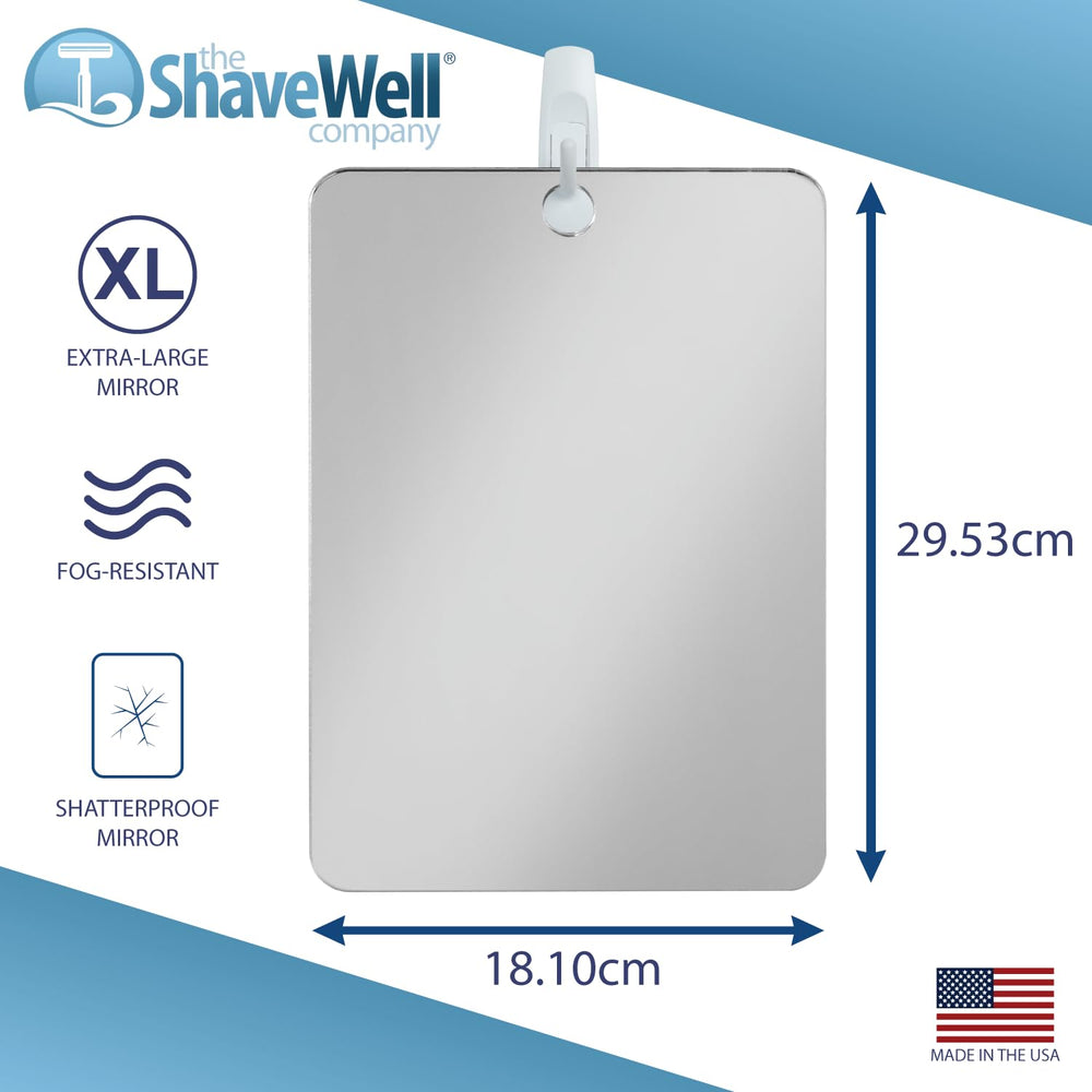 Removable adhesive hook secures the mirror without tools.