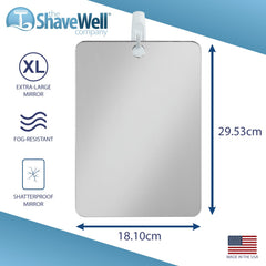 Removable adhesive hook secures the mirror without tools.
