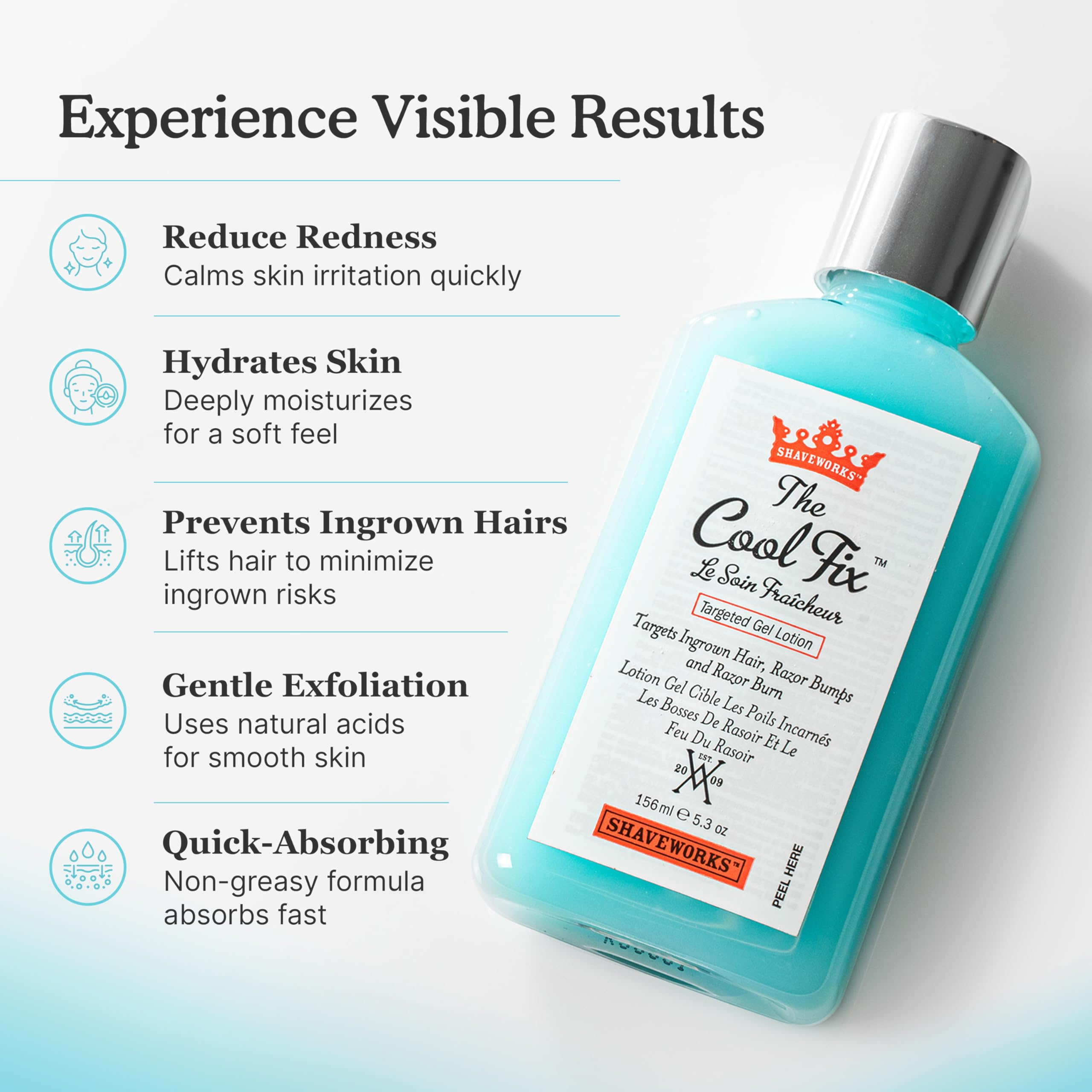 Routine use of Shaveworks Cool Fix: cleanse, apply, calm bikini skin
