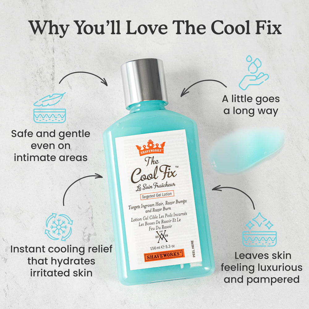 Applying Shaveworks Cool Fix to bikini area after shaving for soothing relief