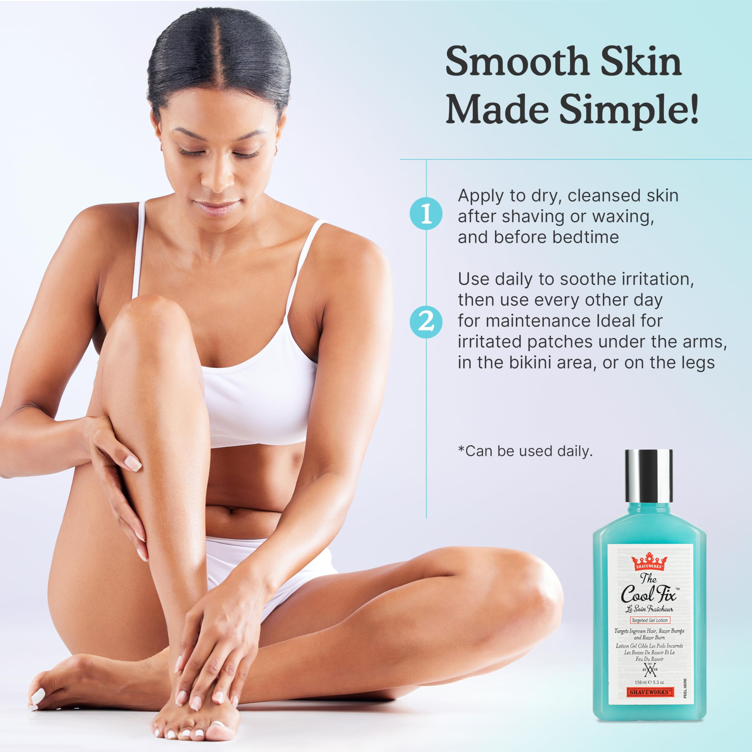 Ingredients panel of Shaveworks Cool Fix featuring caffeine, glycolic and salicylic acids