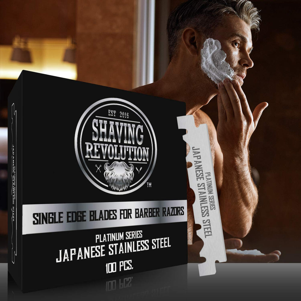 SHAVING REVOLUTION barber blades in display ready for replacement