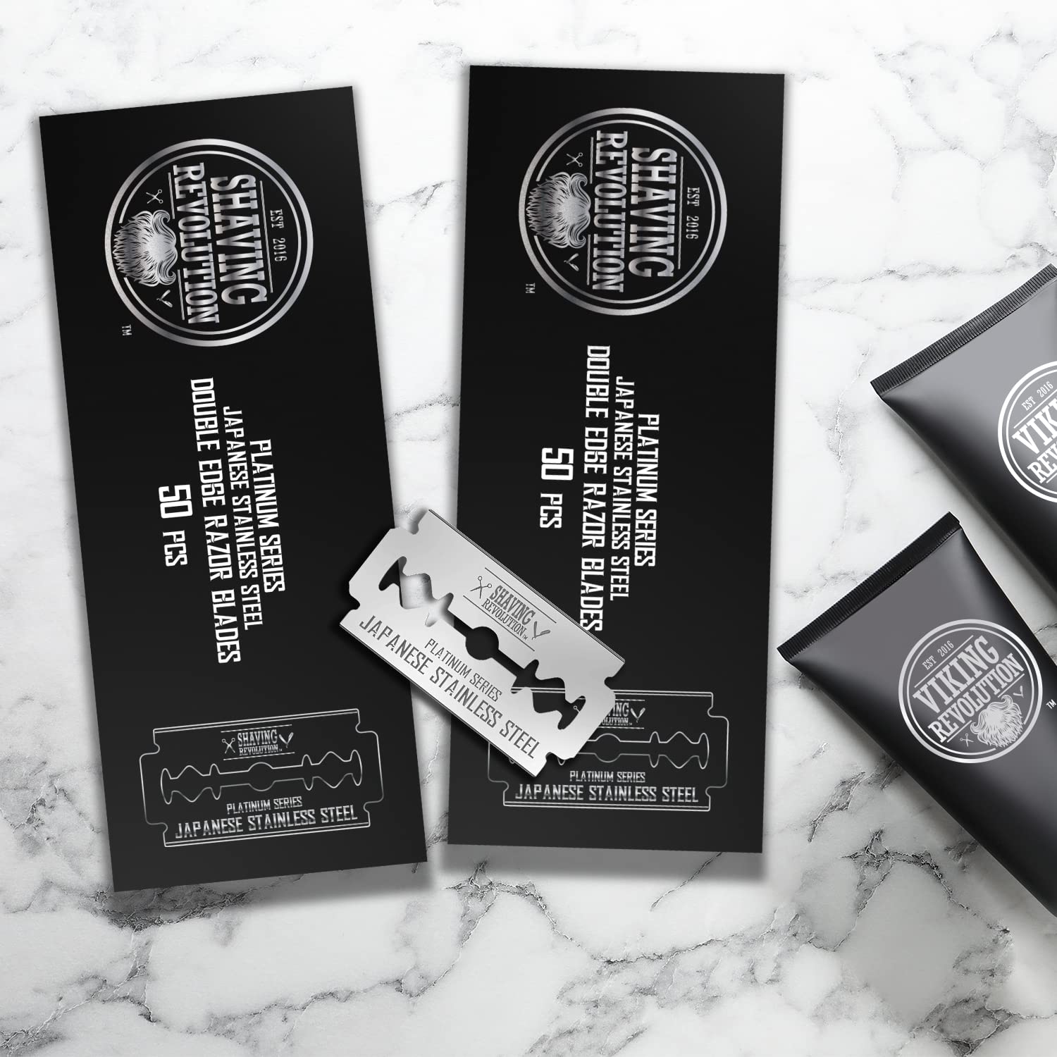 SHAVING REVOLUTION box showcases premium grooming brand.