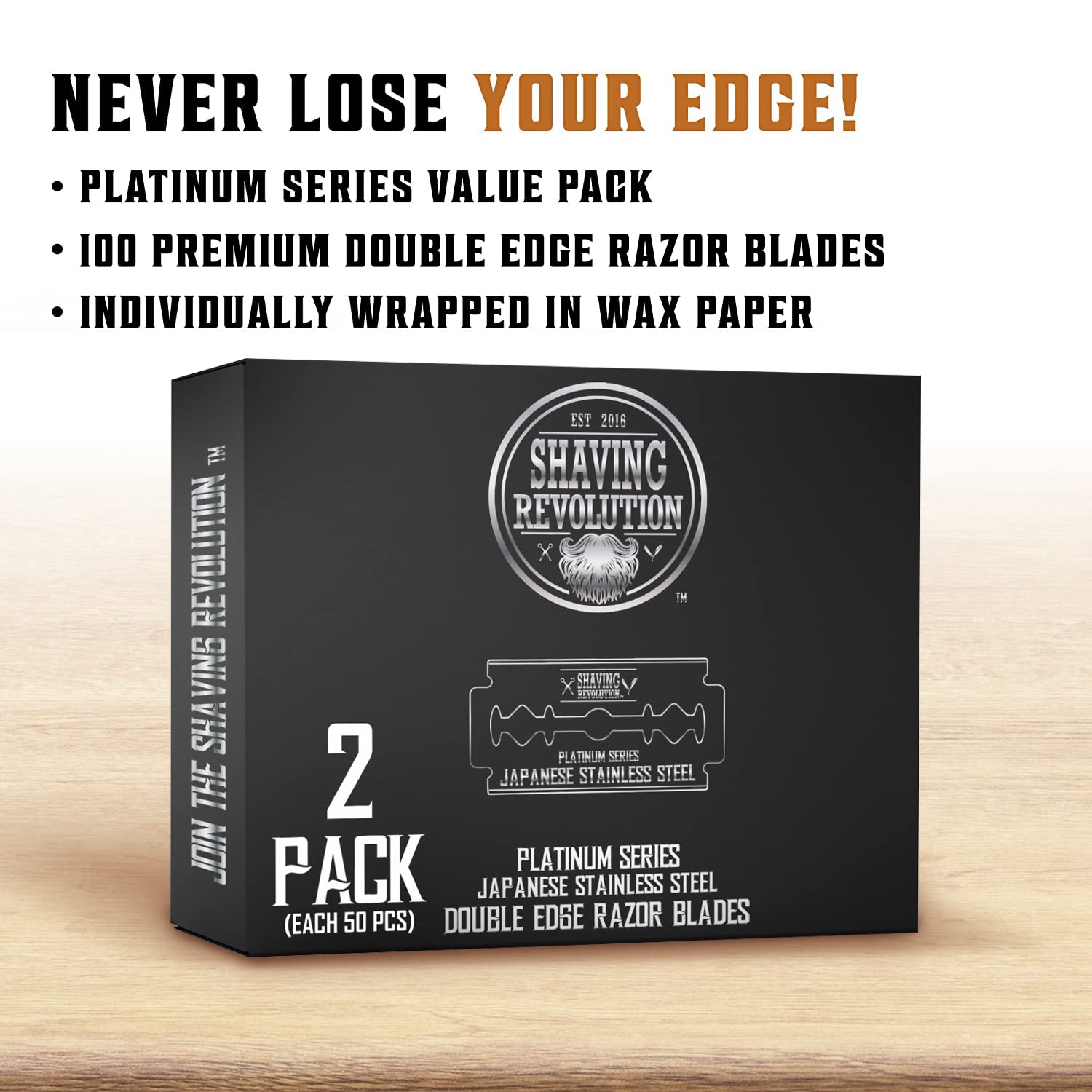 SHAVING REVOLUTION platinum Japanese stainless steel blades offer durability and a smooth cut.