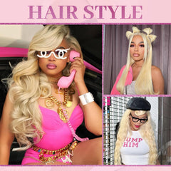 Shciyair blonde body-wave wig shows detailed weft and fullness