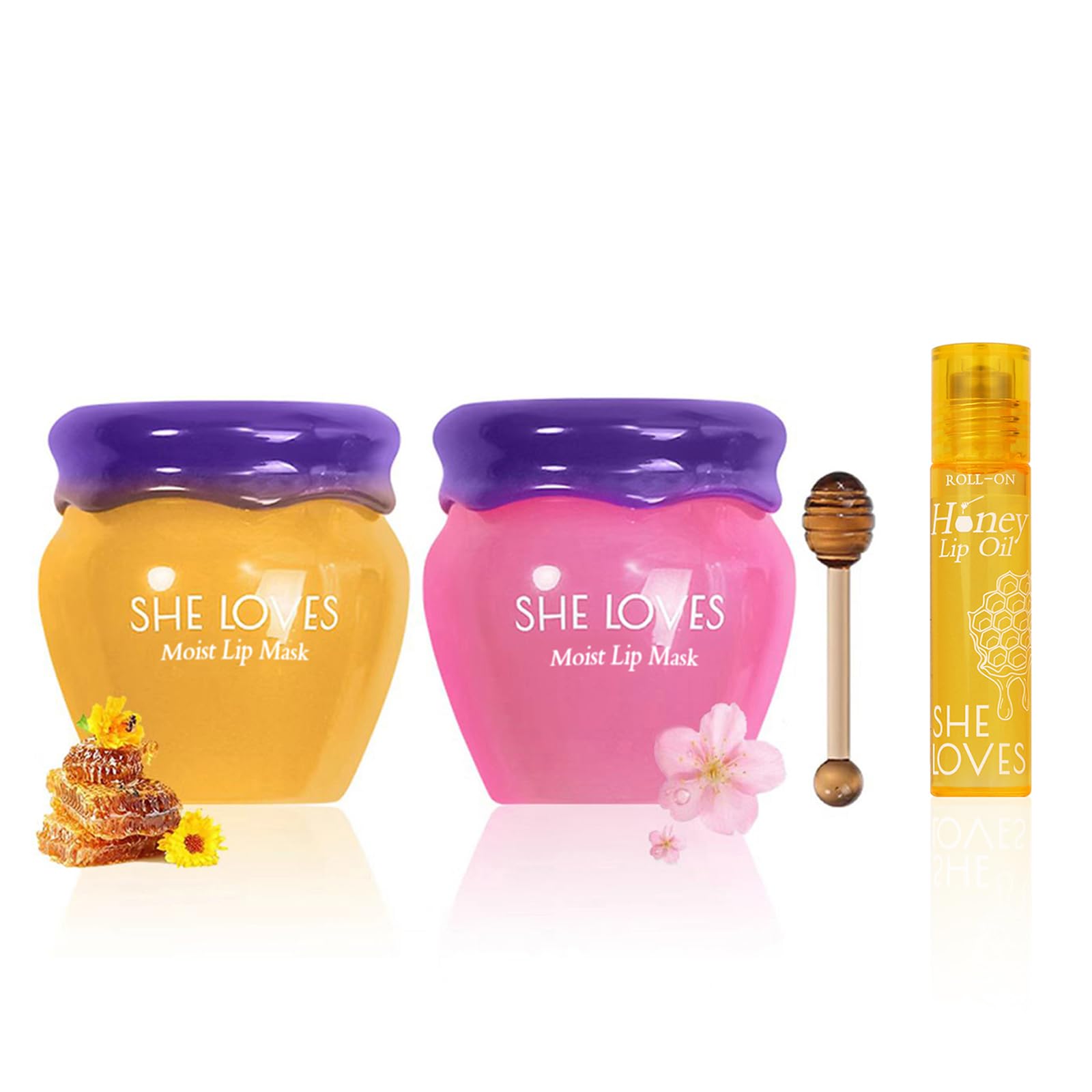 SHE LOVES Honey-Sakura Lip Mask jar close-up for overnight hydration.