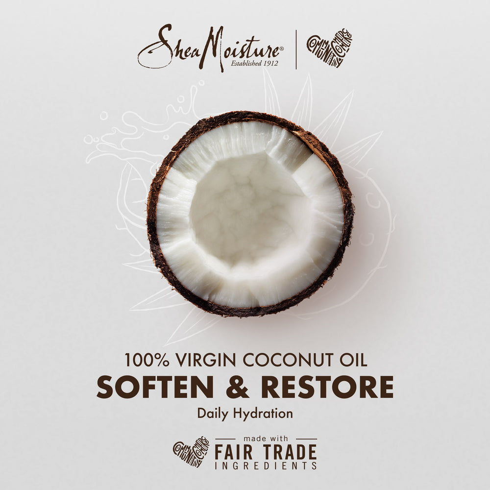 SheaMoisture Aceite de Coco Virgen, textura ligera y absorción rápida.