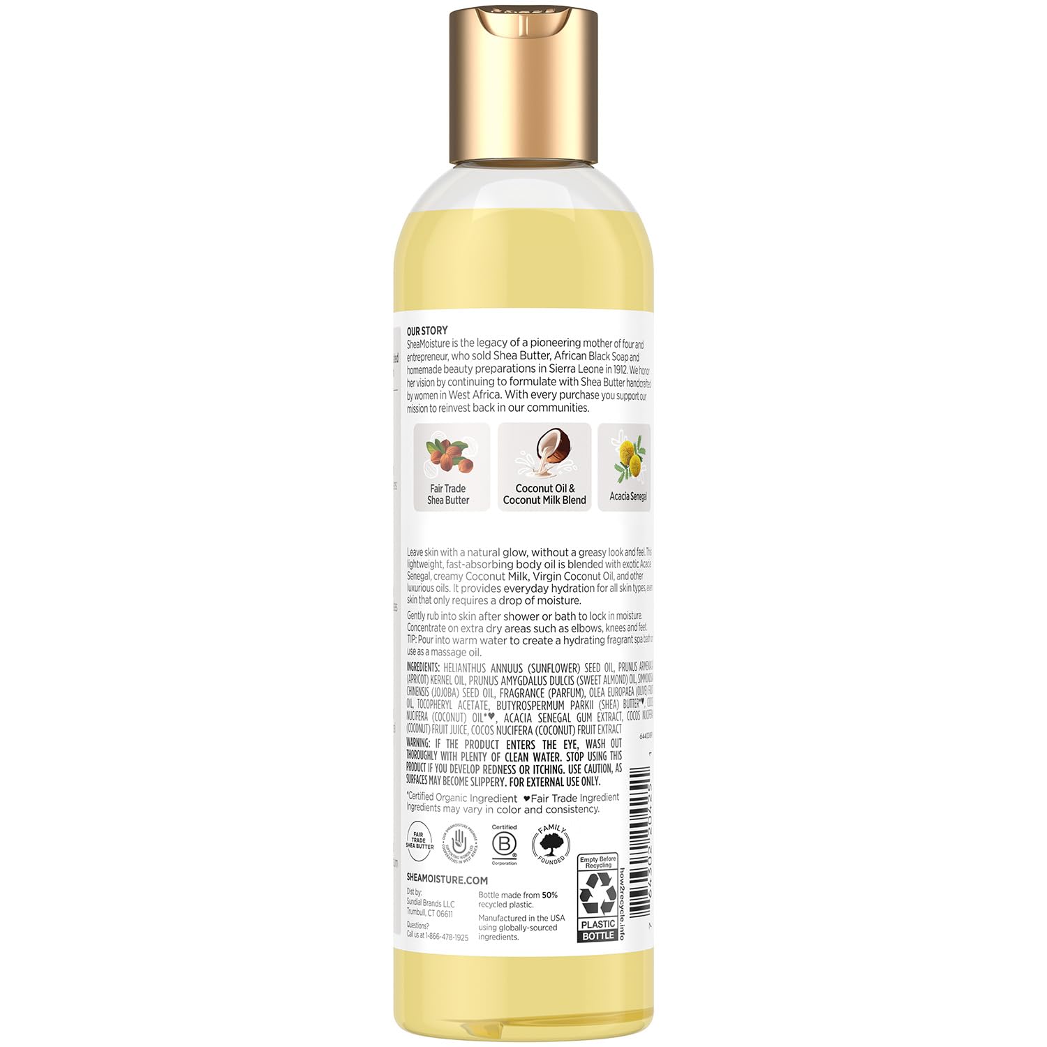 Aceite corporal SheaMoisture en frasco de 8 oz para uso diario.
